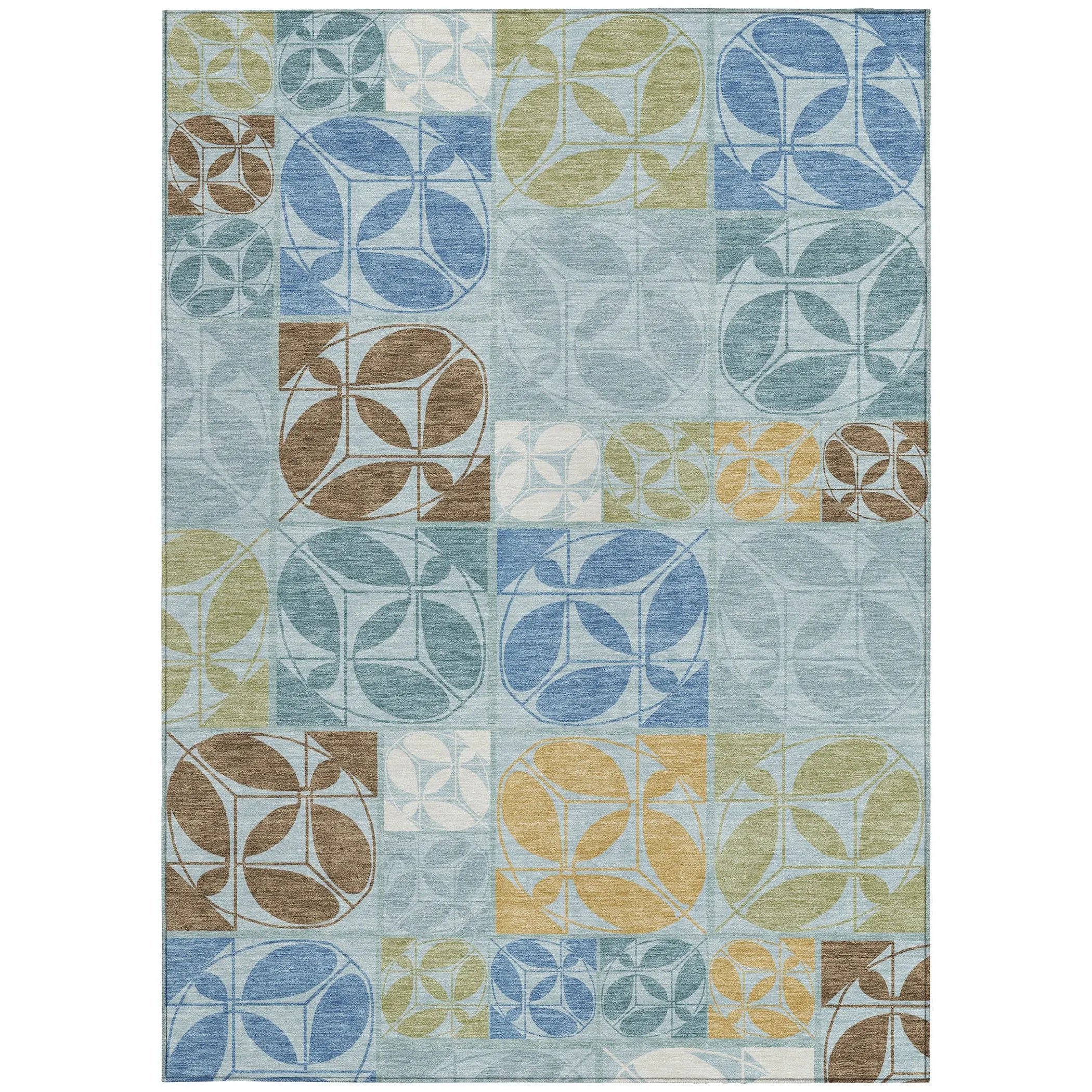 5' X 8' Sky Blue And Blue Geometric Washable Indoor Outdoor Area Rug Homeroots Outdoor