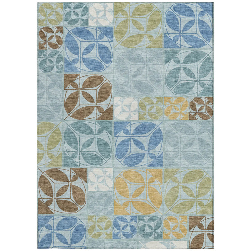 5' X 8' Sky Blue And Blue Geometric Washable Indoor Outdoor Area Rug Homeroots Outdoor