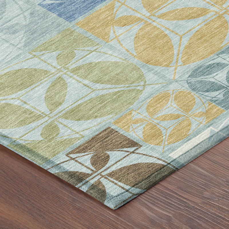 5' X 8' Sky Blue And Blue Geometric Washable Indoor Outdoor Area Rug Homeroots Outdoor