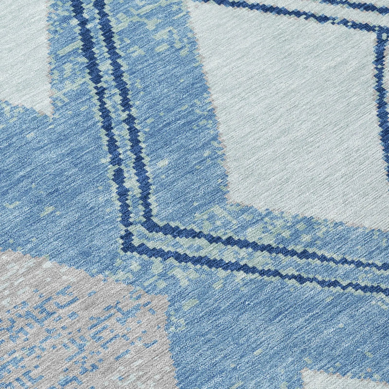 5' X 8' Sky Blue And Blue Geometric Washable Indoor Outdoor Area Rug Homeroots Outdoor