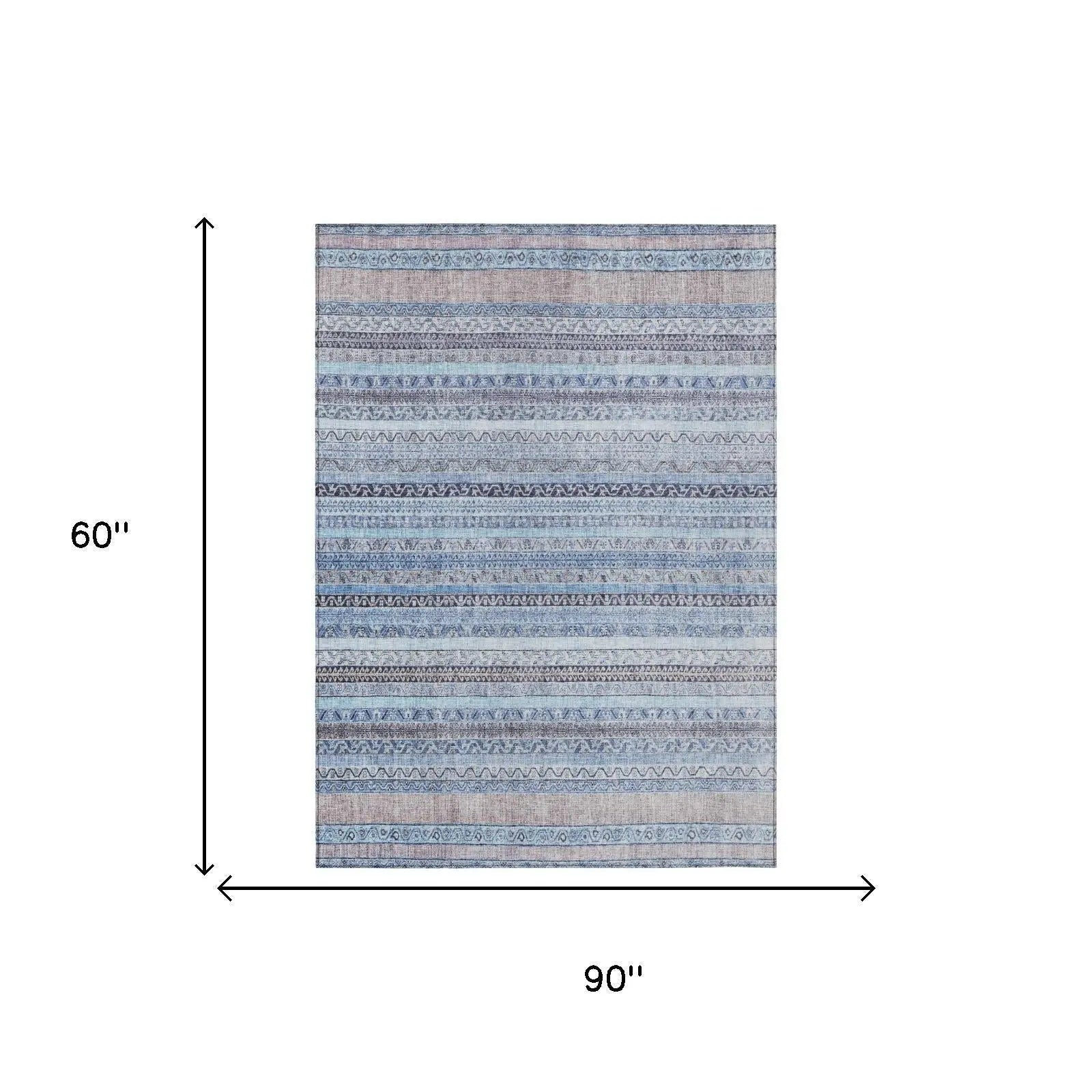 Blue striped area rug, 60" x 90", featuring intricate patterns in soft, durable material. Perfect for modern decor.