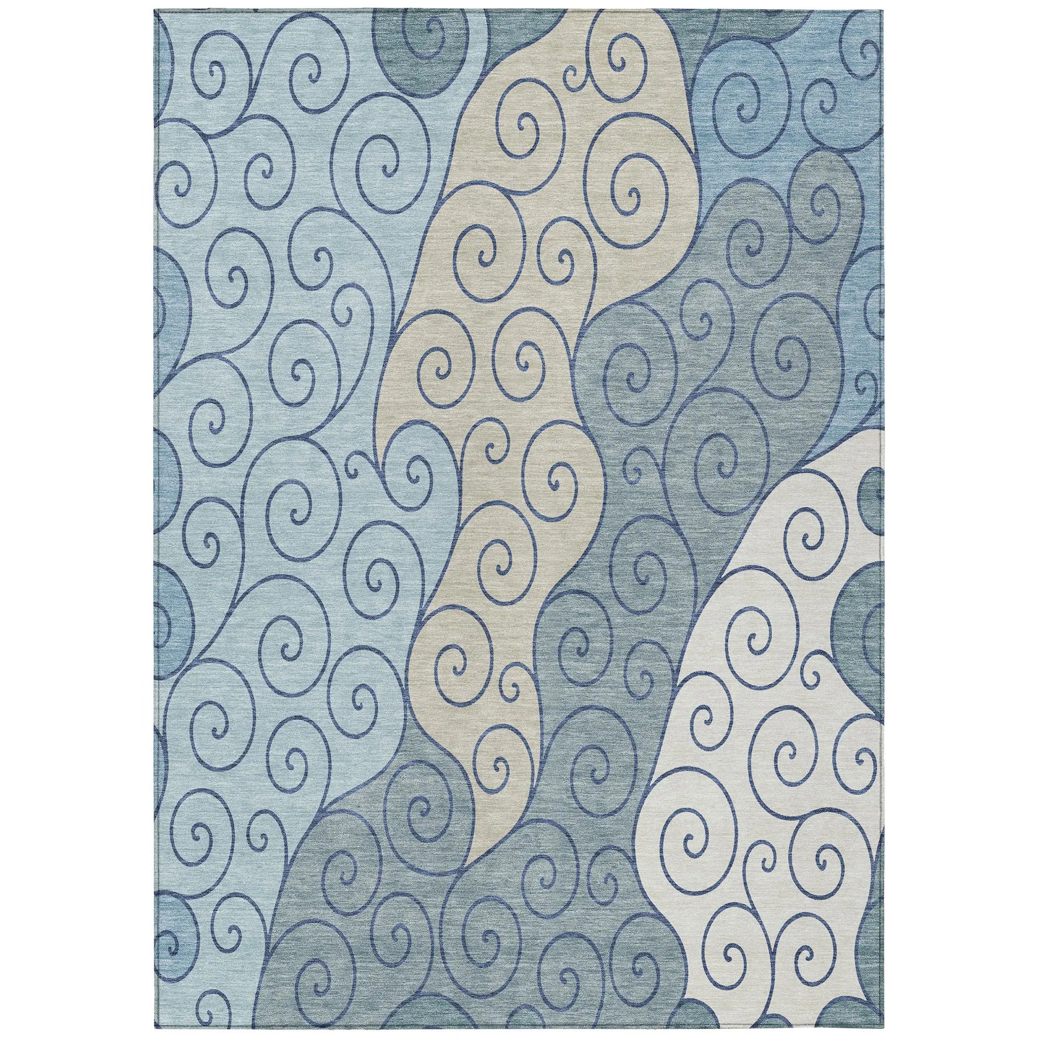 5' X 8' Sky Blue And Denim Blue Abstract Washable Indoor Outdoor Area Rug Homeroots Outdoor