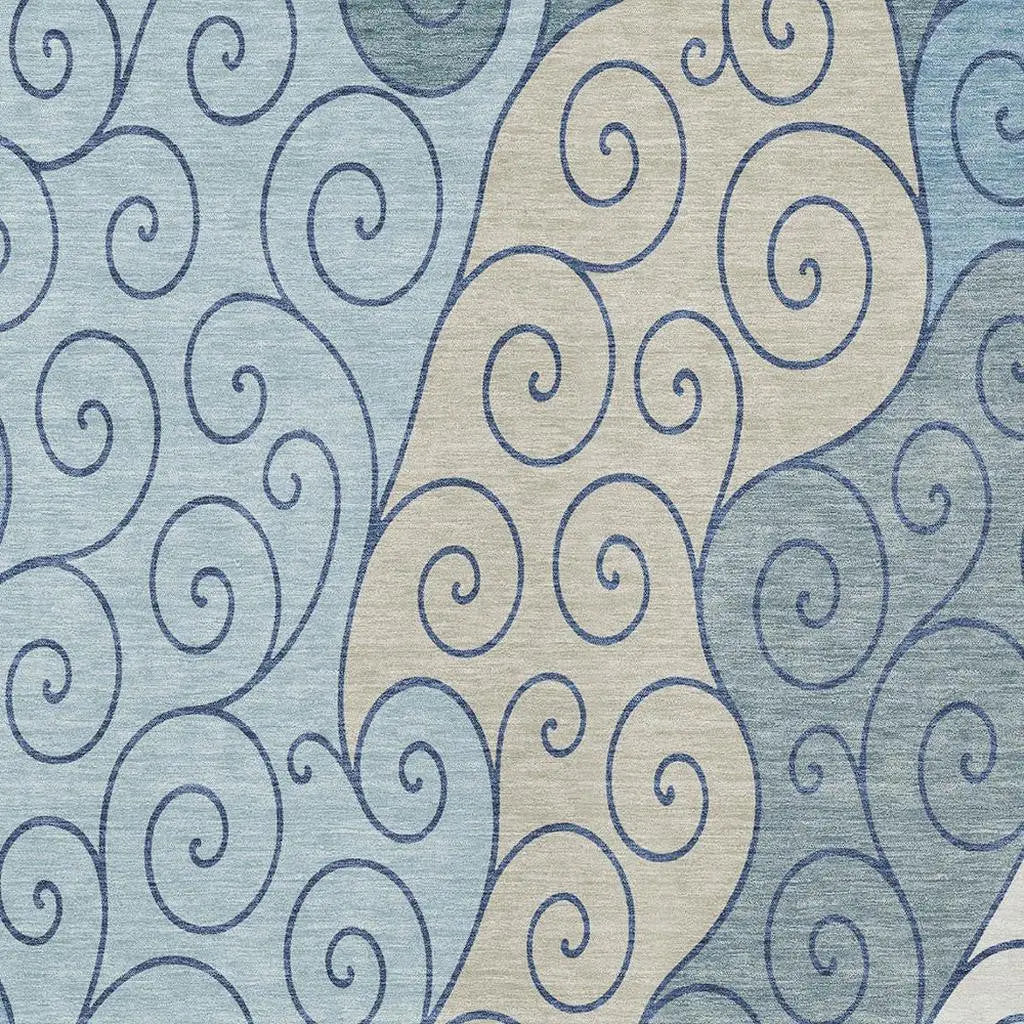 5' X 8' Sky Blue And Denim Blue Abstract Washable Indoor Outdoor Area Rug Homeroots Outdoor