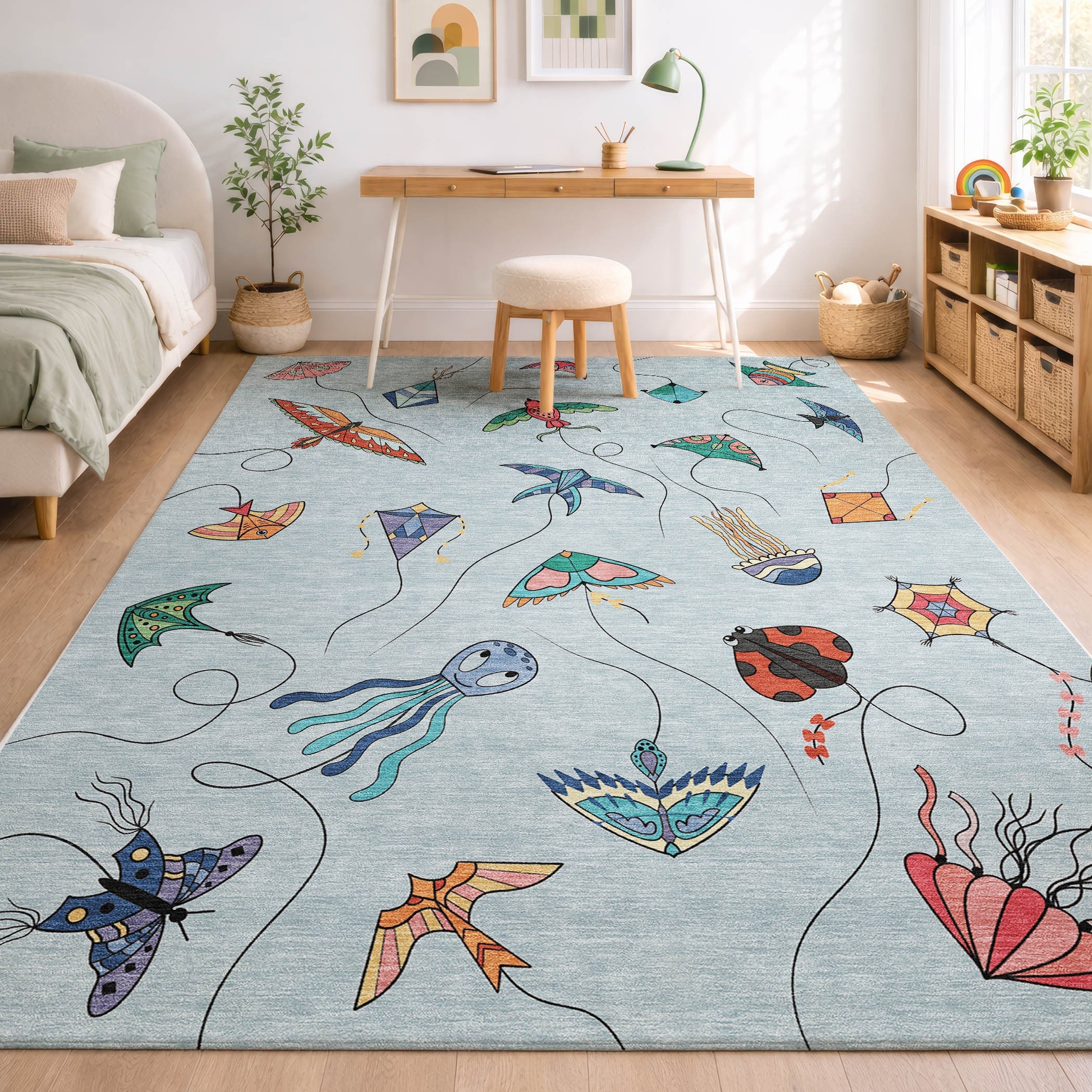 5' X 8' Sky Blue And Gold Geometric Washable Indoor Outdoor Area Rug Homeroots Outdoor