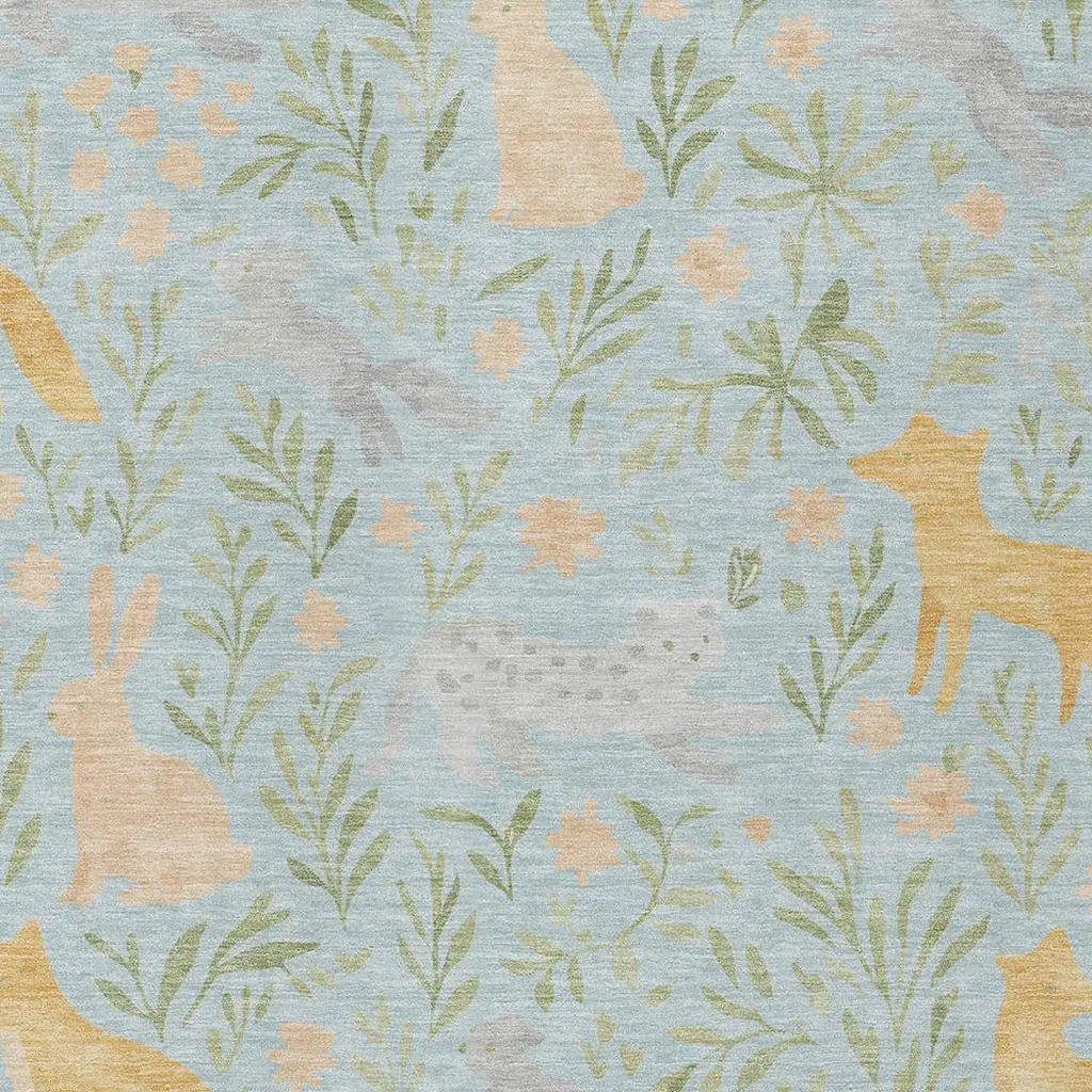 5' X 8' Sky Blue And Green Botanical Leaves Washable Indoor Outdoor Area Rug Homeroots Outdoor