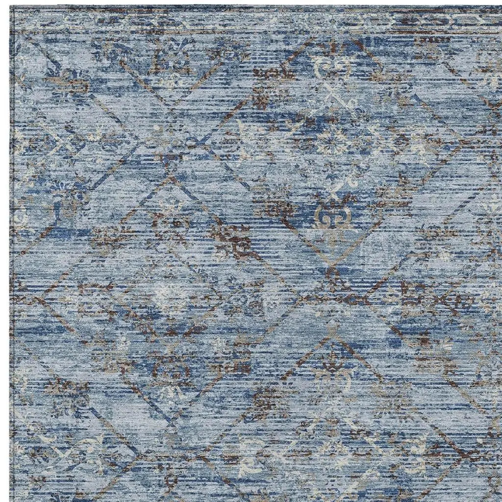 5' X 8' Sky Blue And Ivory Geometric Washable Indoor Outdoor Area Rug Homeroots Outdoor