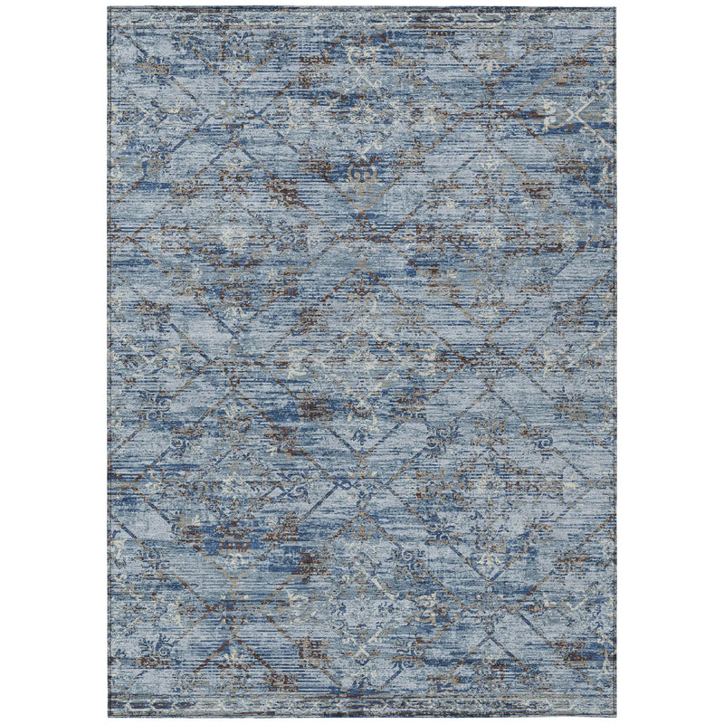 5' X 8' Sky Blue And Ivory Geometric Washable Indoor Outdoor Area Rug Homeroots Outdoor