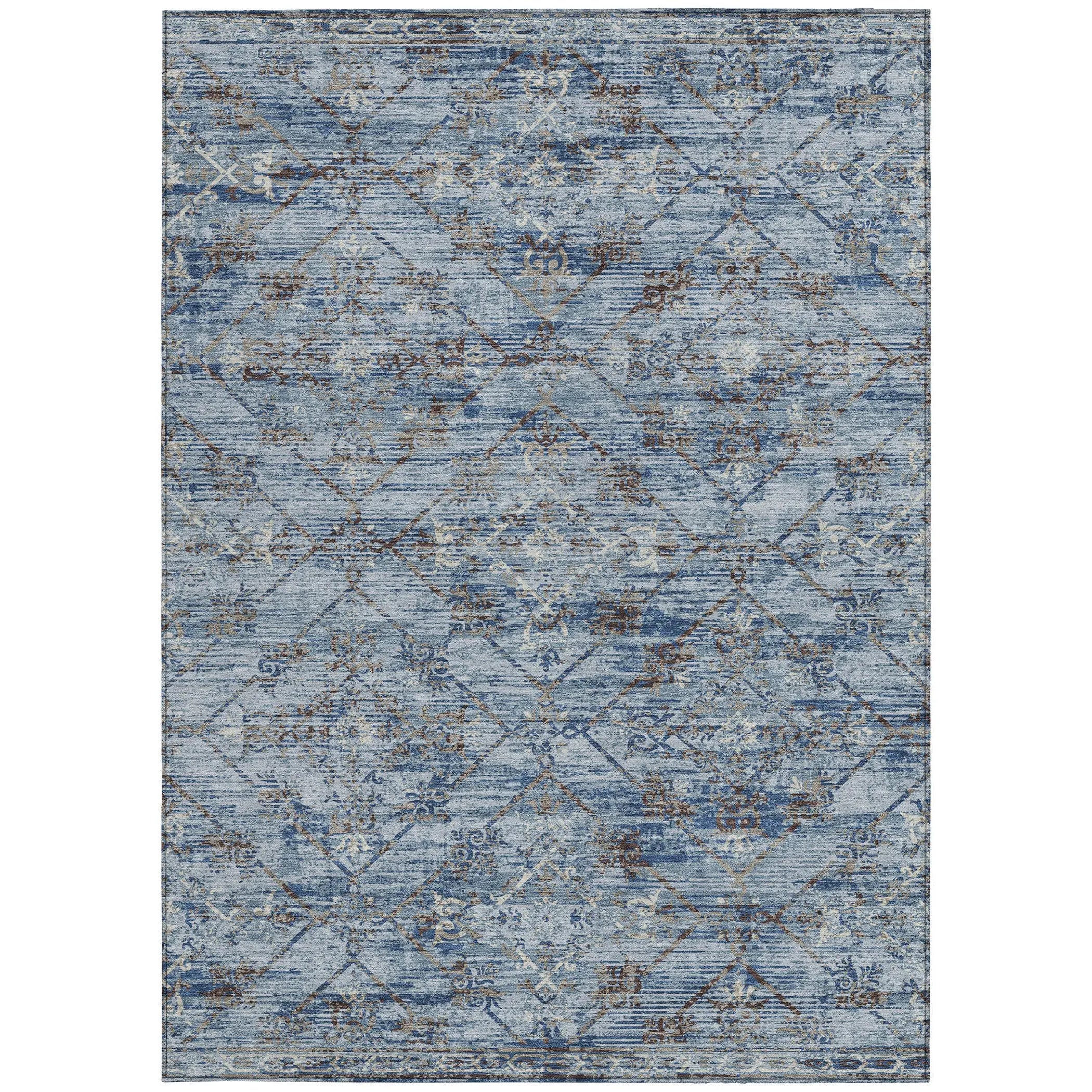 5' X 8' Sky Blue And Ivory Geometric Washable Indoor Outdoor Area Rug Homeroots Outdoor