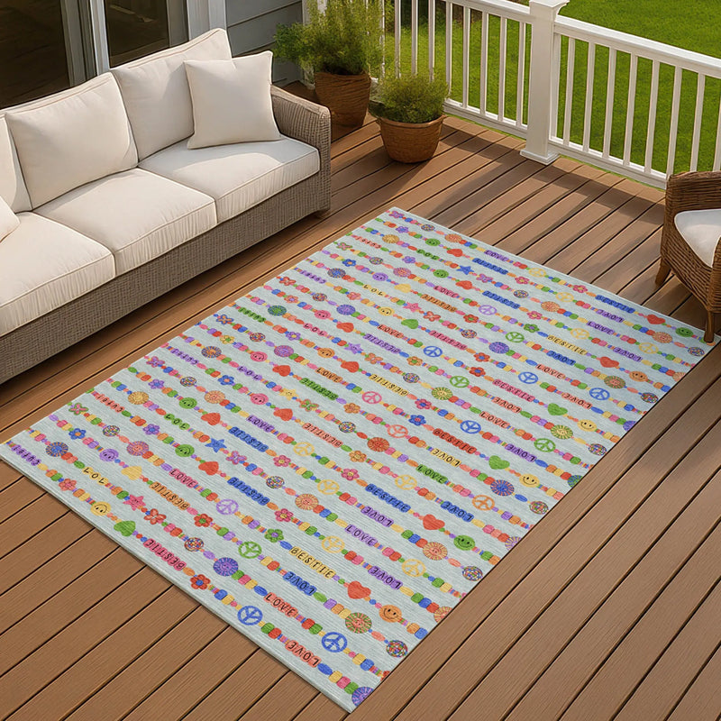 5' X 8' Sky Blue And Ivory Geometric Washable Indoor Outdoor Area Rug Homeroots Outdoor