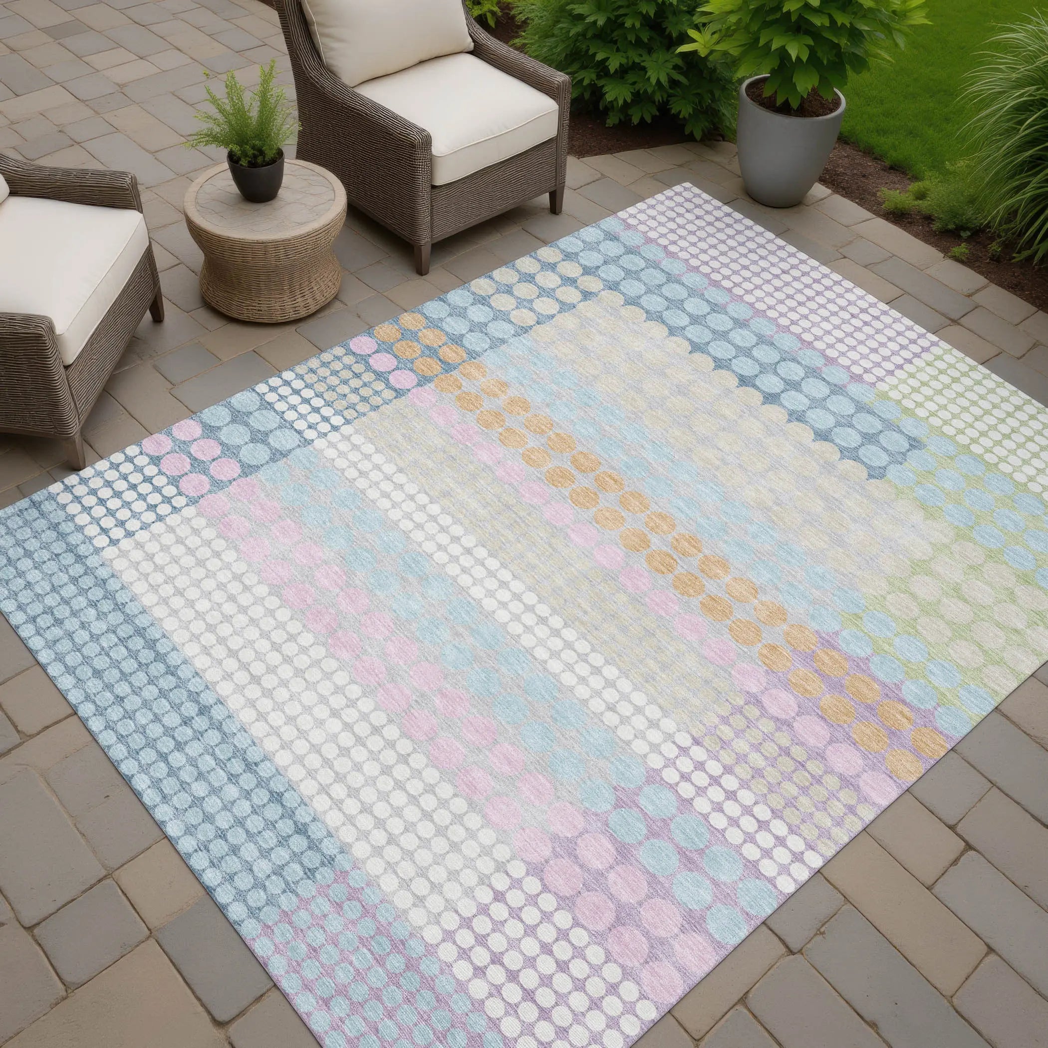5' X 8' Sky Blue And Lavender Geometric Washable Indoor Outdoor Area Rug Homeroots Outdoor