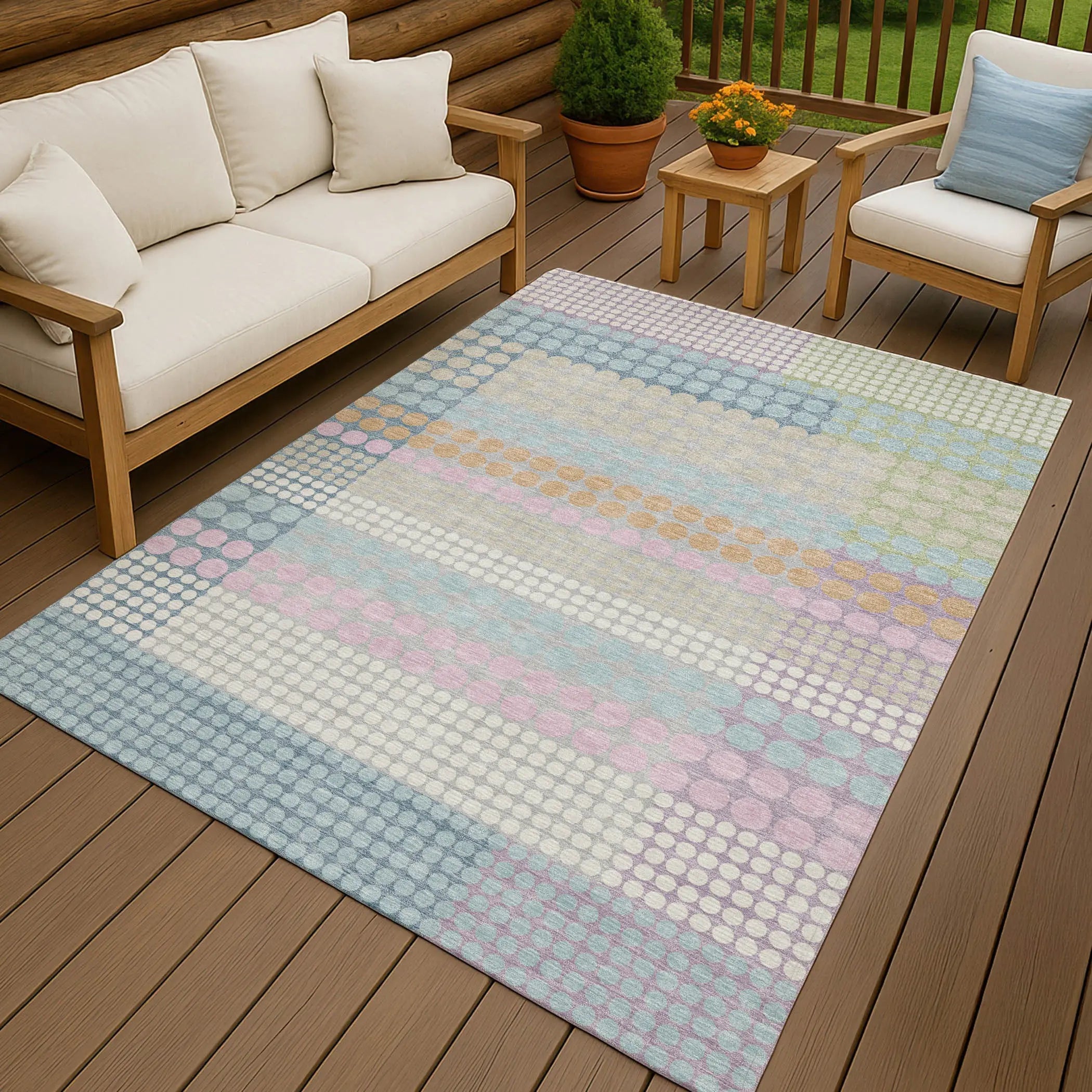 5' X 8' Sky Blue And Lavender Geometric Washable Indoor Outdoor Area Rug Homeroots Outdoor