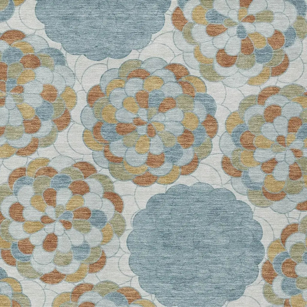 5' X 8' Sky Blue And Orange Floral Washable Indoor Outdoor Area Rug Homeroots Outdoor