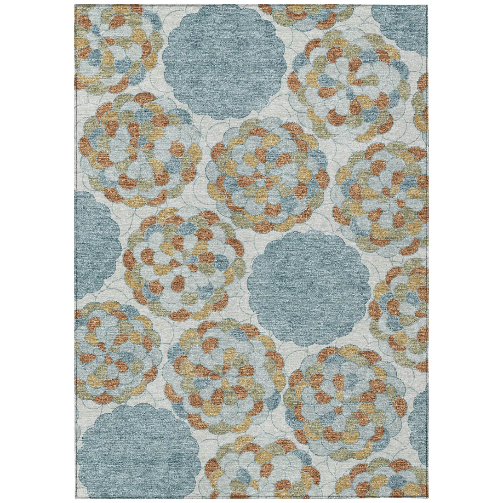 5' X 8' Sky Blue And Orange Floral Washable Indoor Outdoor Area Rug Homeroots Outdoor