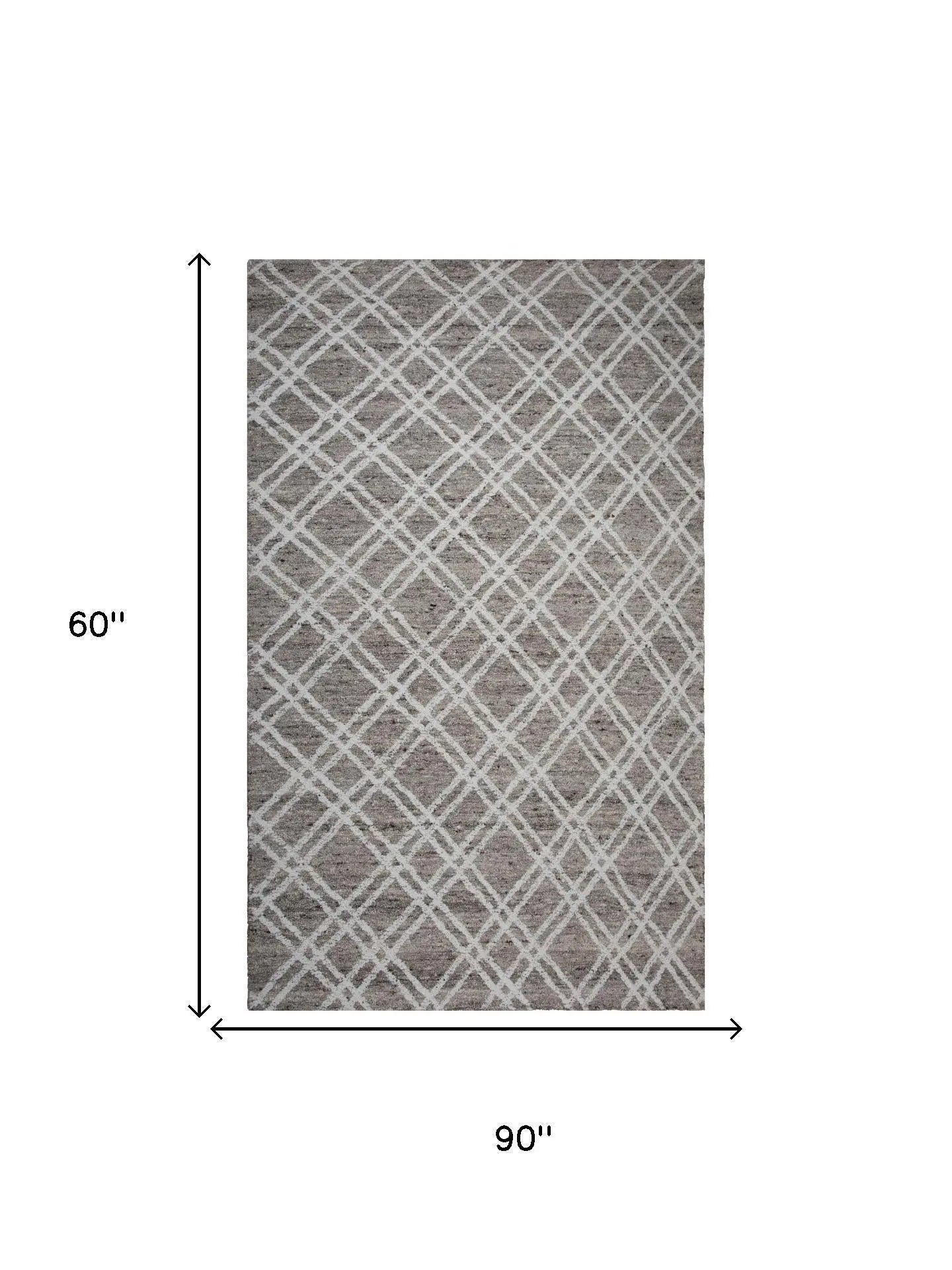 5' X 8' Tan And Ivory Wool Geometric Hand Tufted Area Rug Homeroots Home Decor