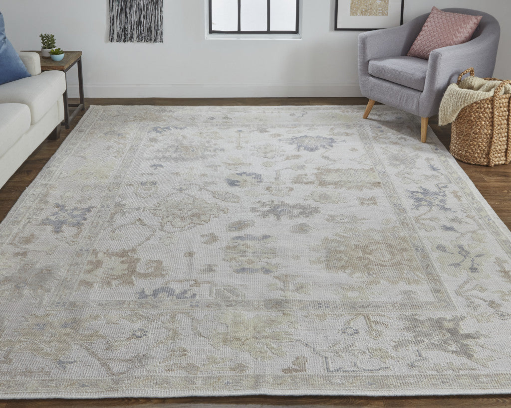 5' X 8' Tan Ivory And Orange Floral Hand Knotted Stain Resistant Area Rug Homeroots Outdoor