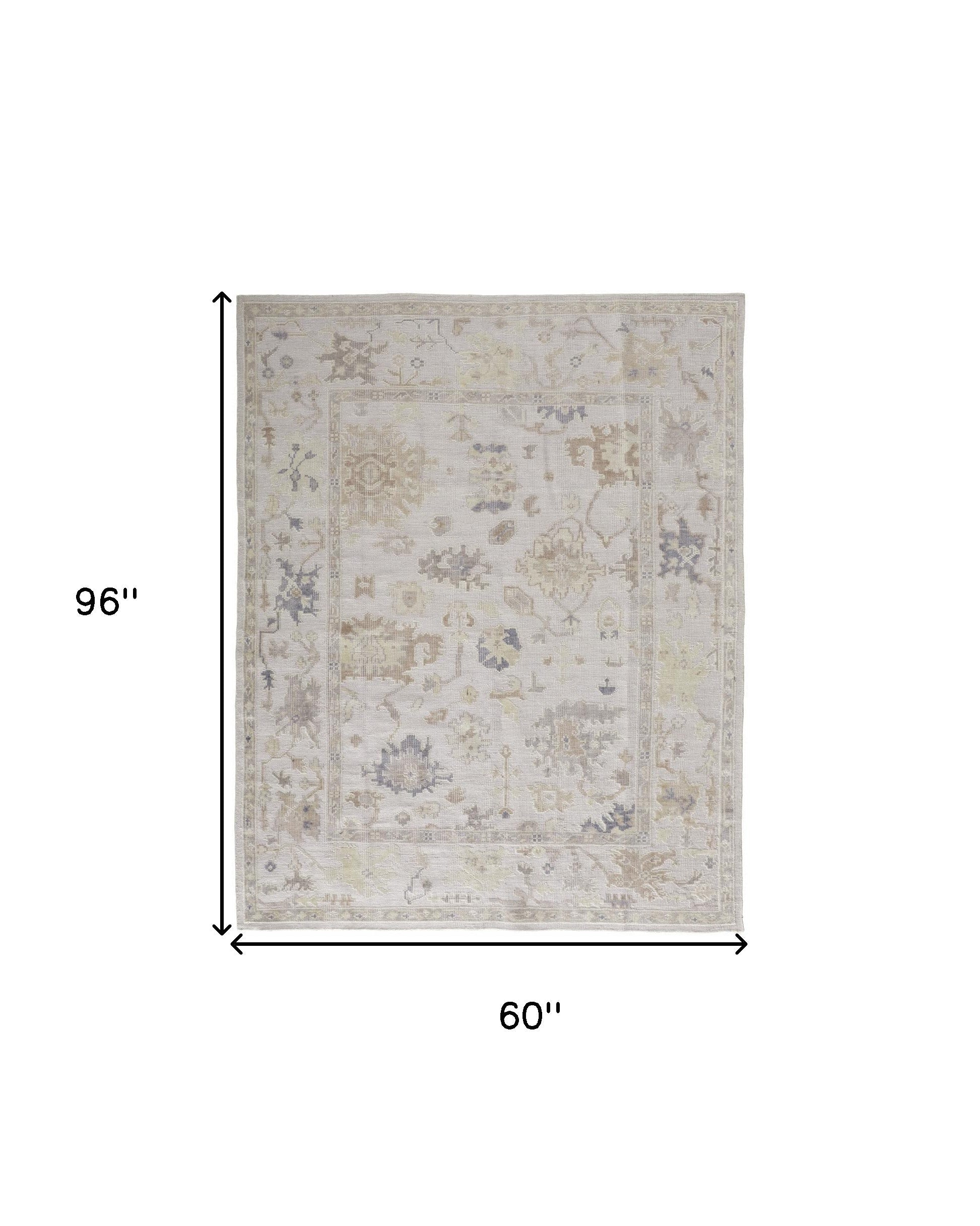 5' X 8' Tan Ivory And Orange Floral Hand Knotted Stain Resistant Area Rug Homeroots Outdoor