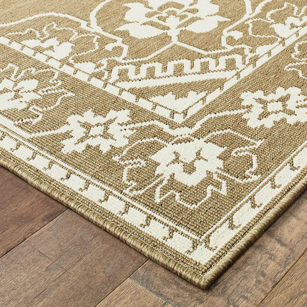 5' X 8' Tan Oriental Stain Resistant Indoor Outdoor Area Rug Homeroots Outdoor