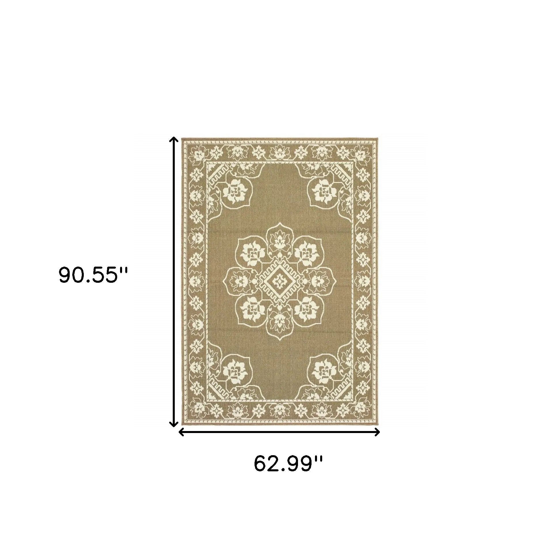 5' X 8' Tan Oriental Stain Resistant Indoor Outdoor Area Rug Homeroots Outdoor