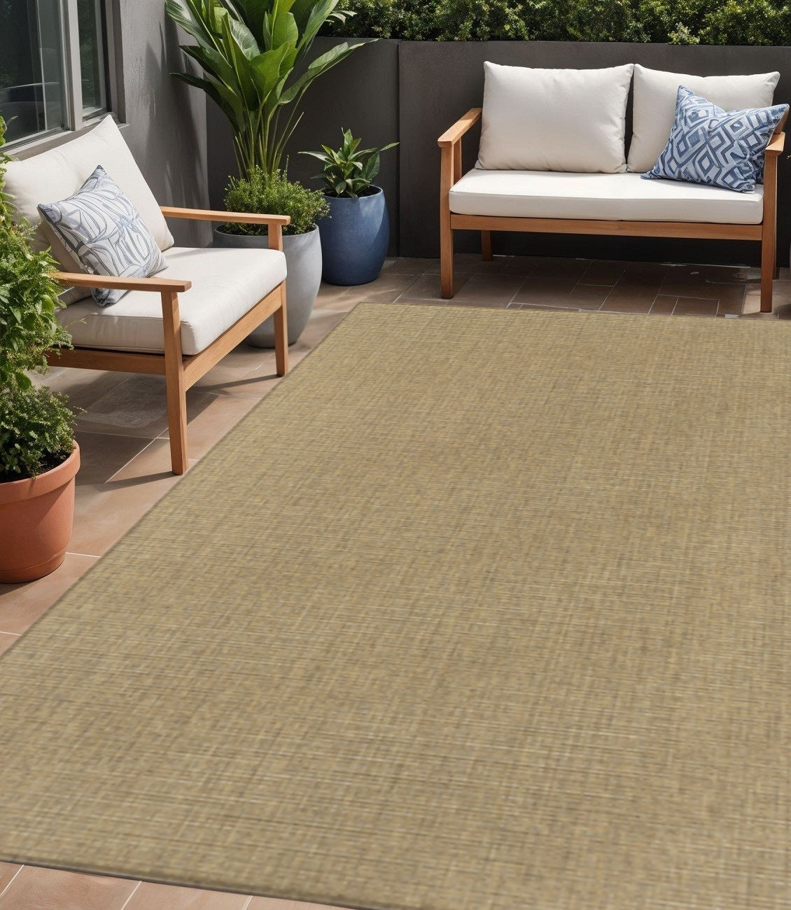 5' X 8' Tan Stain Resistant Indoor Outdoor Area Rug Homeroots Outdoor