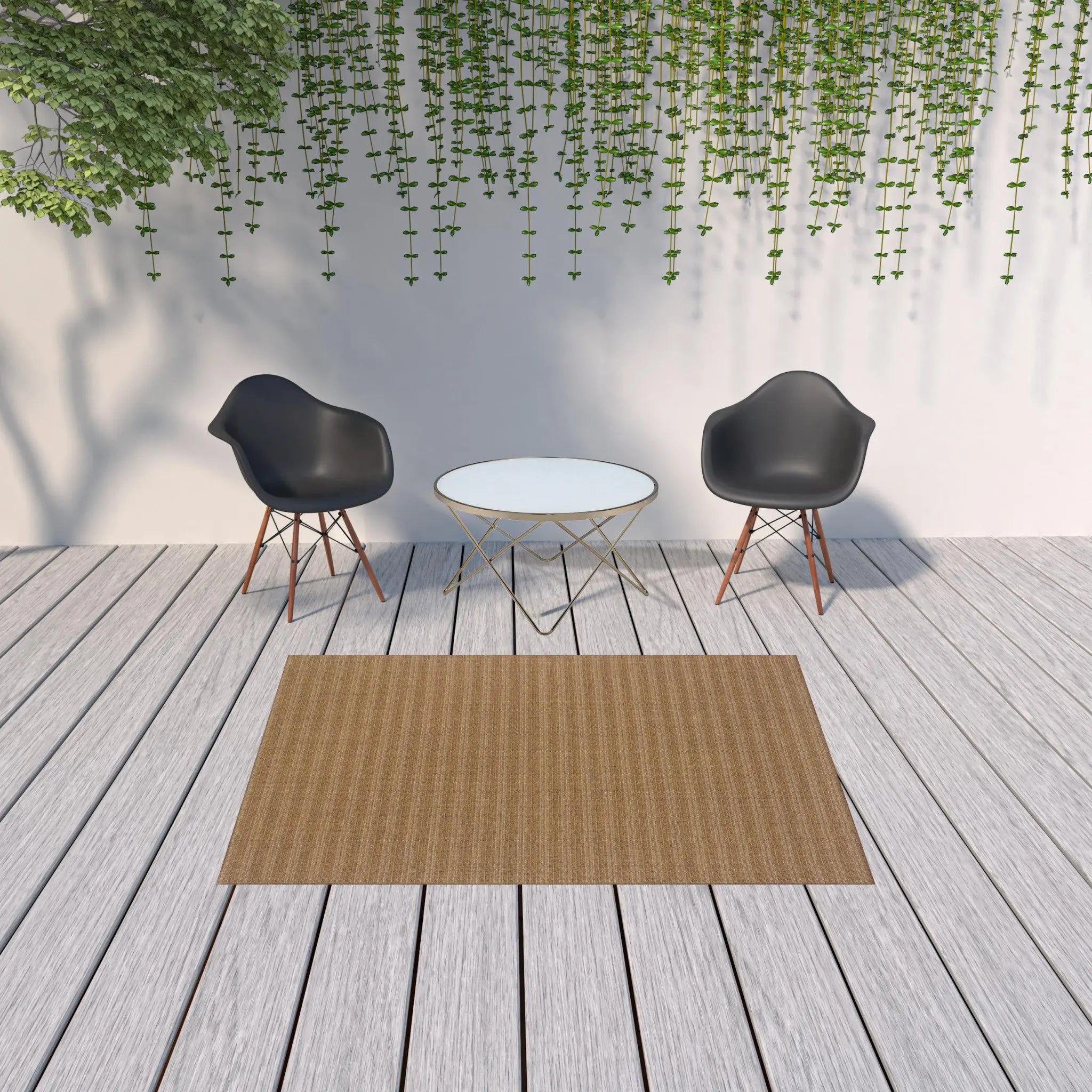 5' X 8' Tan Striped Stain Resistant Indoor Outdoor Area Rug Homeroots Outdoor
