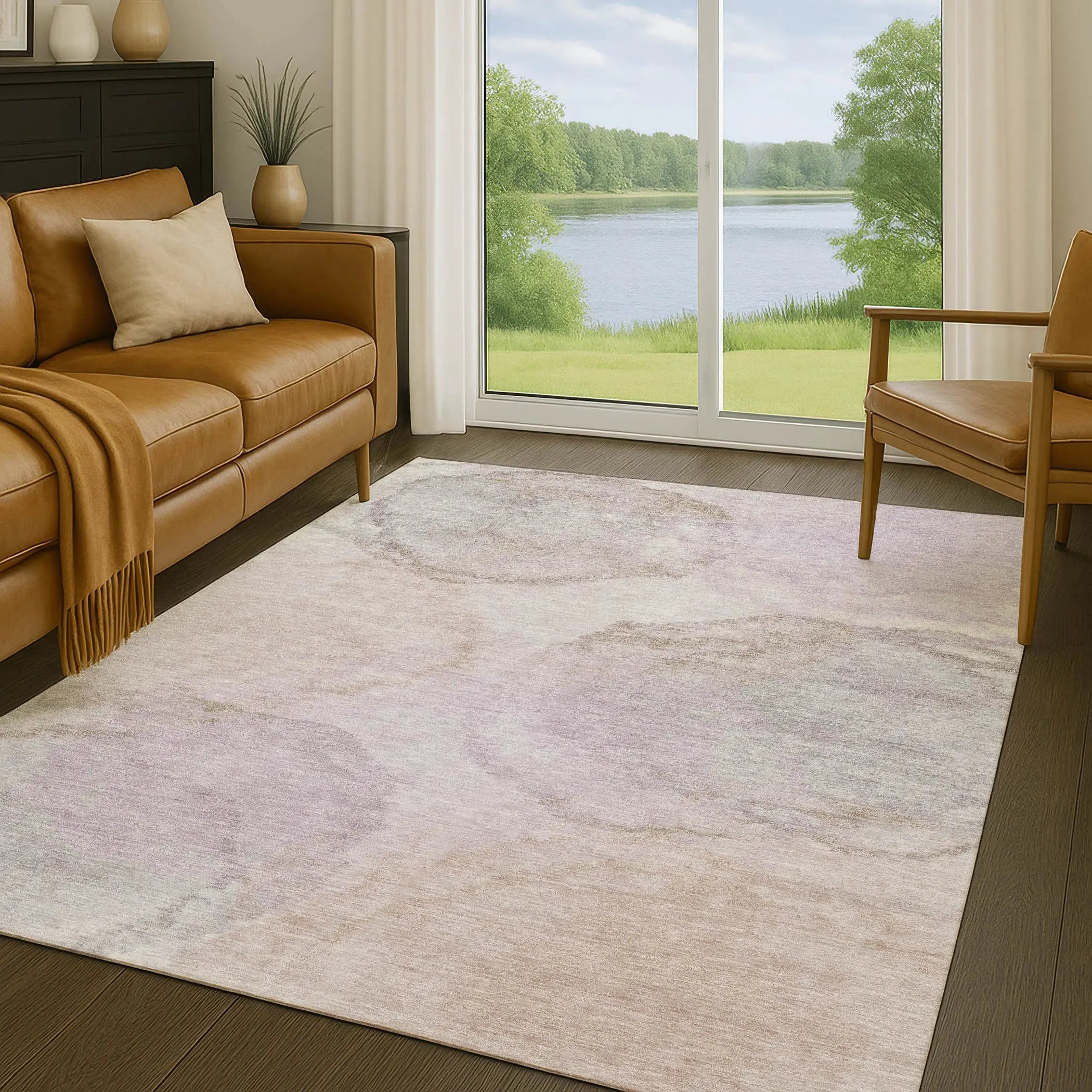 5' X 8' Taupe And Beige Abstract Washable Indoor Outdoor Area Rug Homeroots Outdoor