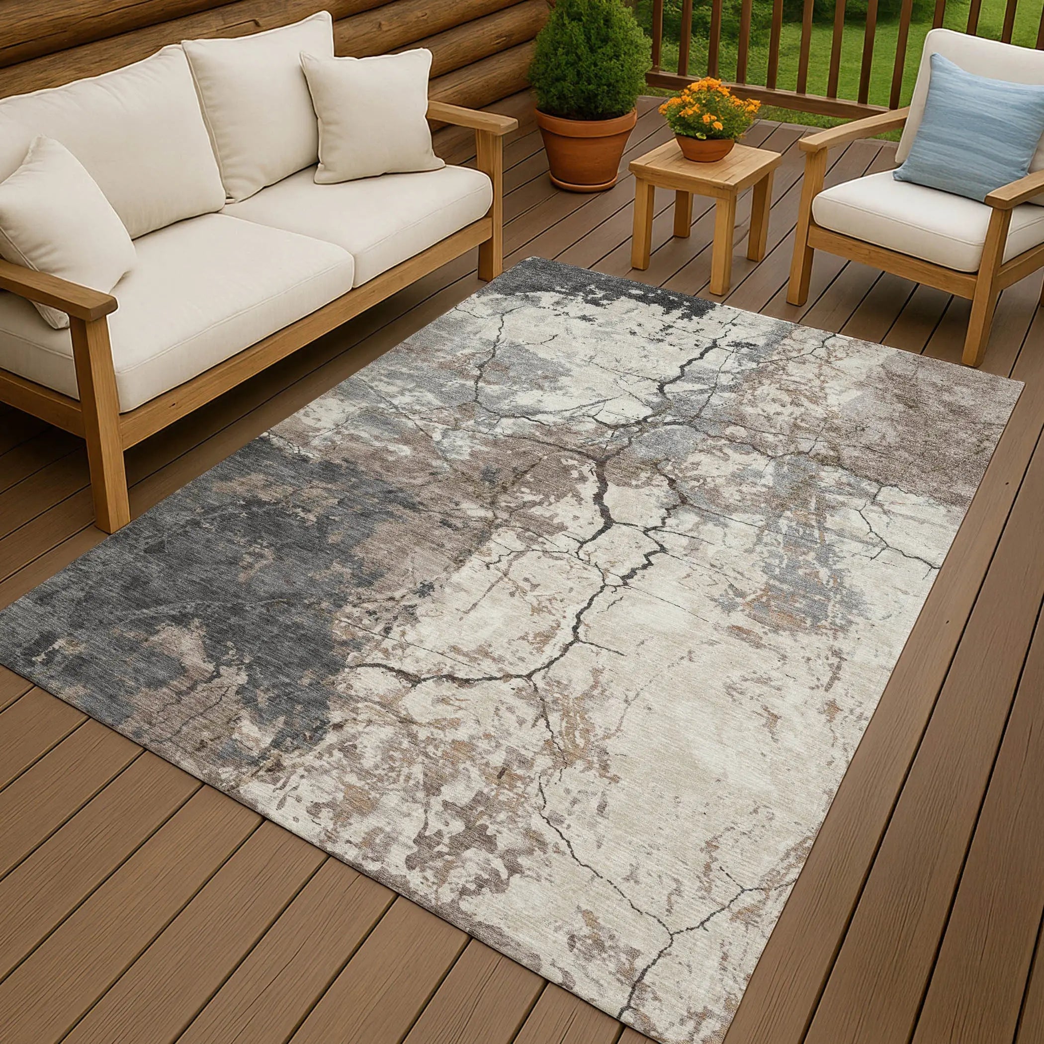 5' X 8' Taupe And Beige Abstract Washable Indoor Outdoor Area Rug Homeroots Outdoor