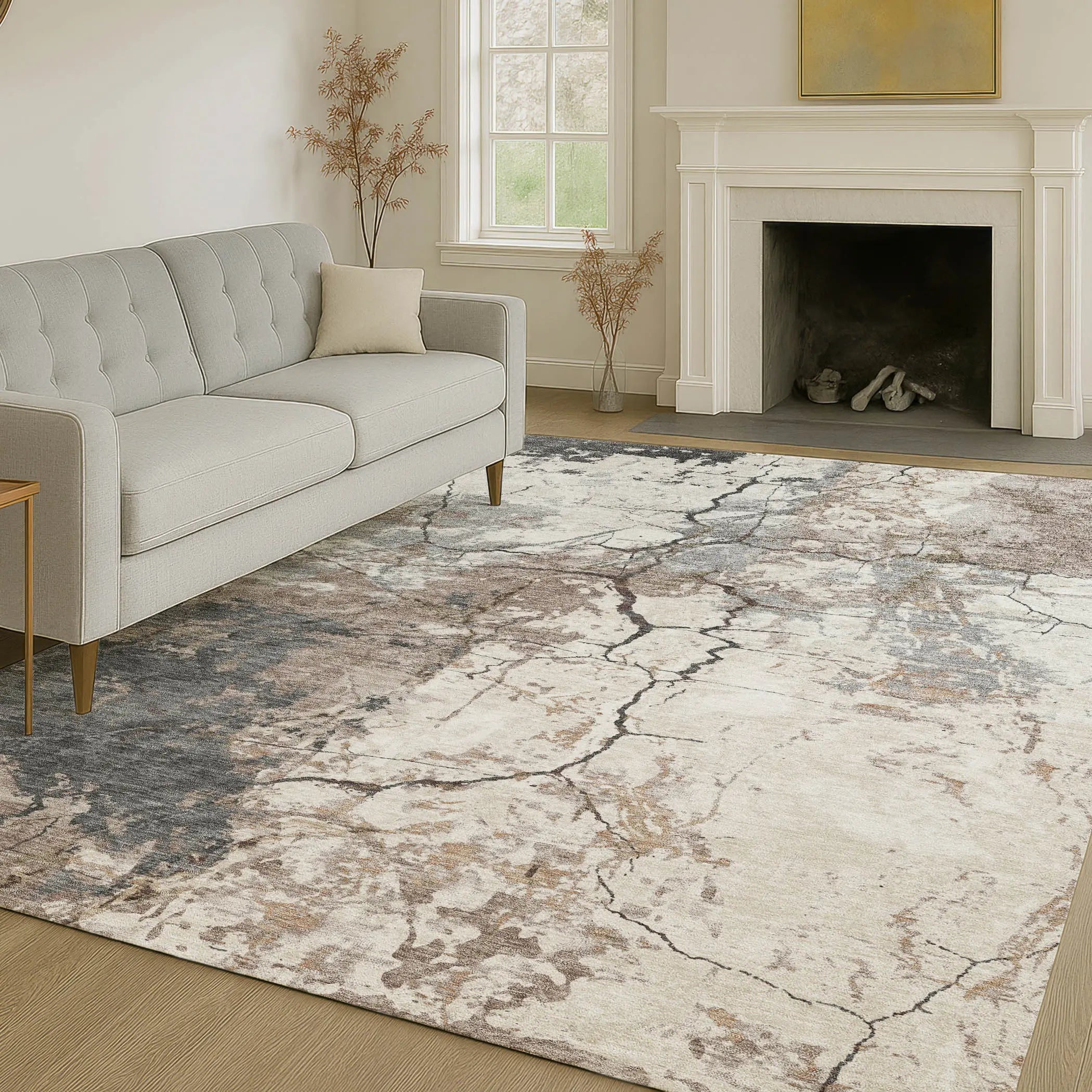 5' X 8' Taupe And Beige Abstract Washable Indoor Outdoor Area Rug Homeroots Outdoor