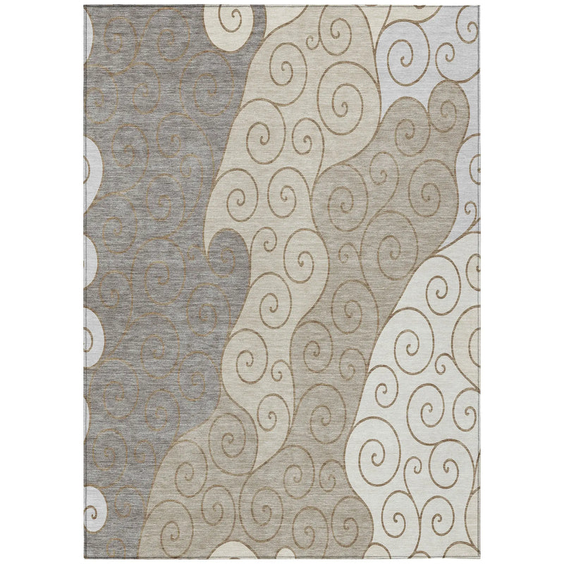 5' X 8' Taupe And Beige Abstract Washable Indoor Outdoor Area Rug Homeroots Outdoor