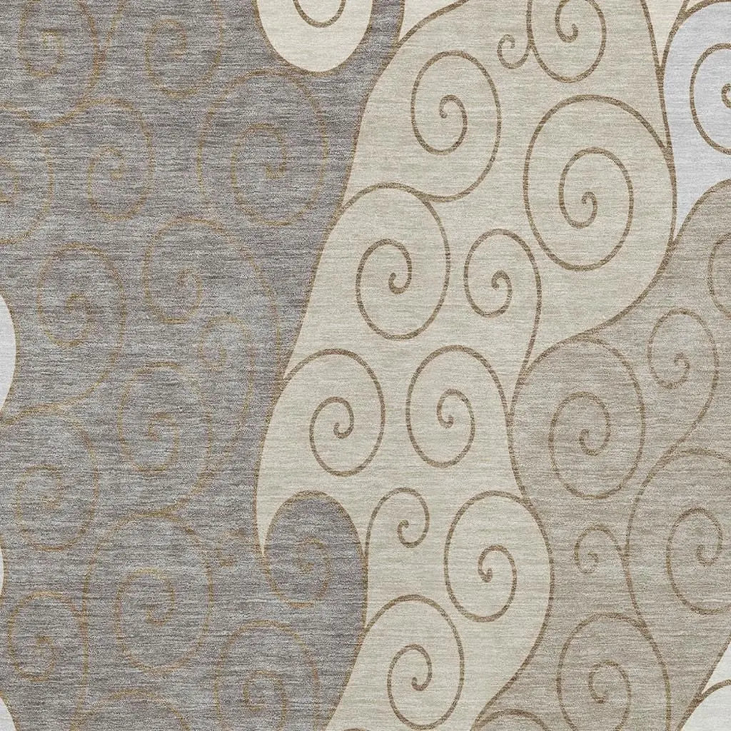 5' X 8' Taupe And Beige Abstract Washable Indoor Outdoor Area Rug Homeroots Outdoor