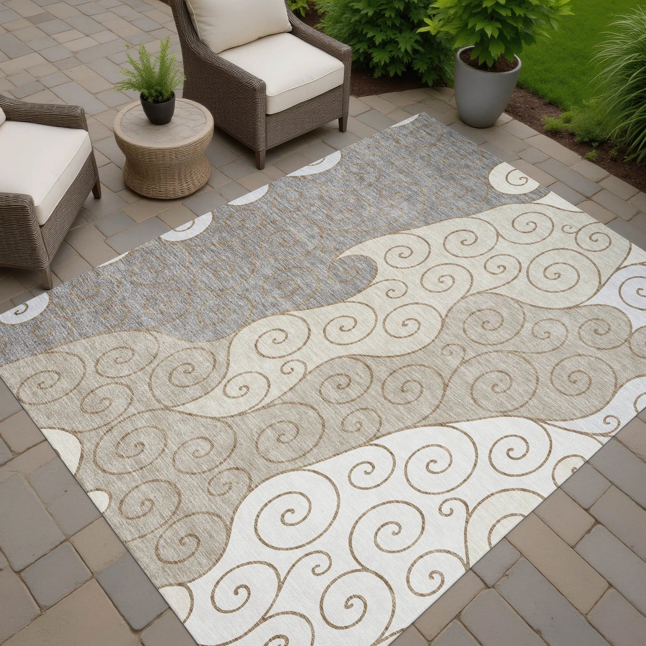 5' X 8' Taupe And Beige Abstract Washable Indoor Outdoor Area Rug Homeroots Outdoor