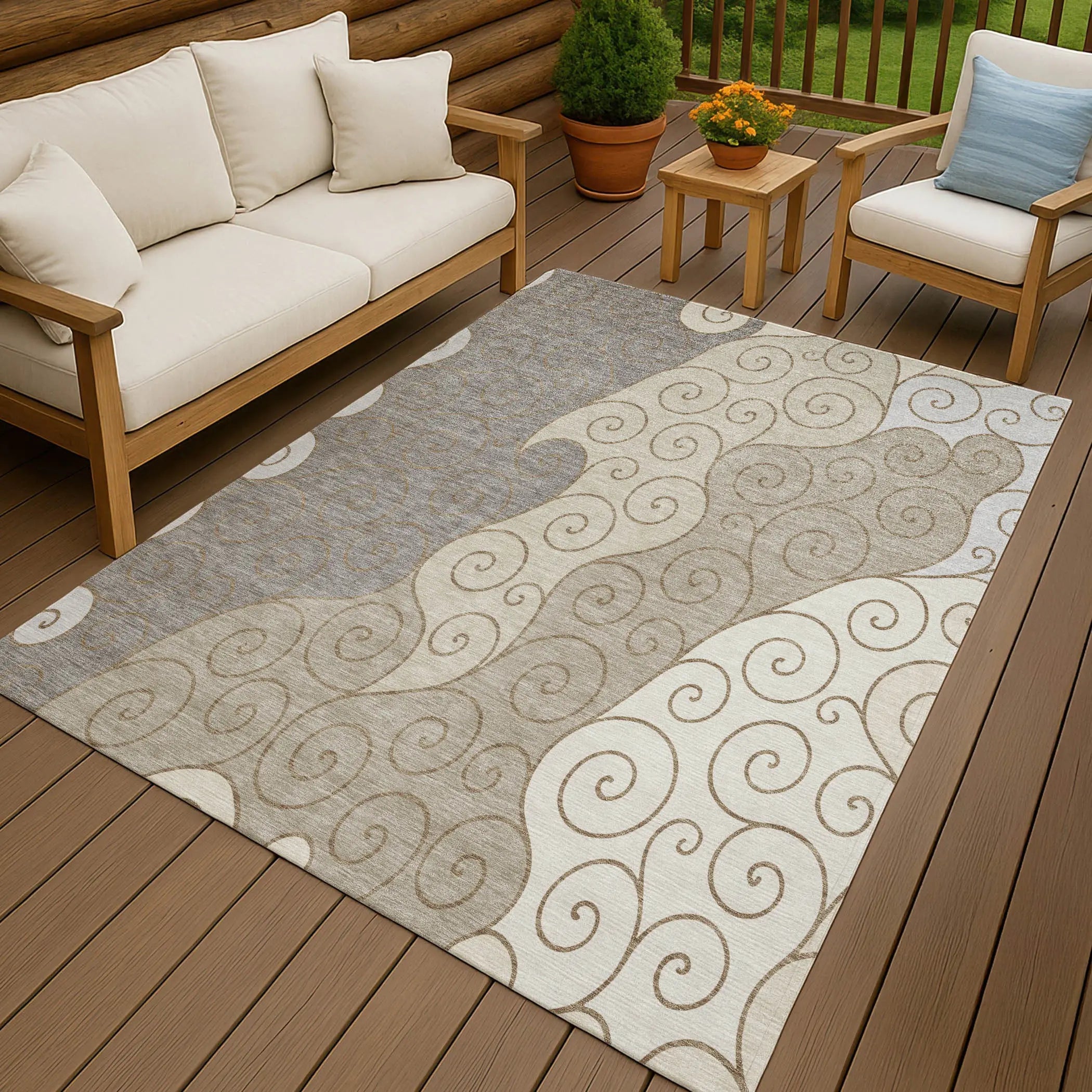5' X 8' Taupe And Beige Abstract Washable Indoor Outdoor Area Rug Homeroots Outdoor