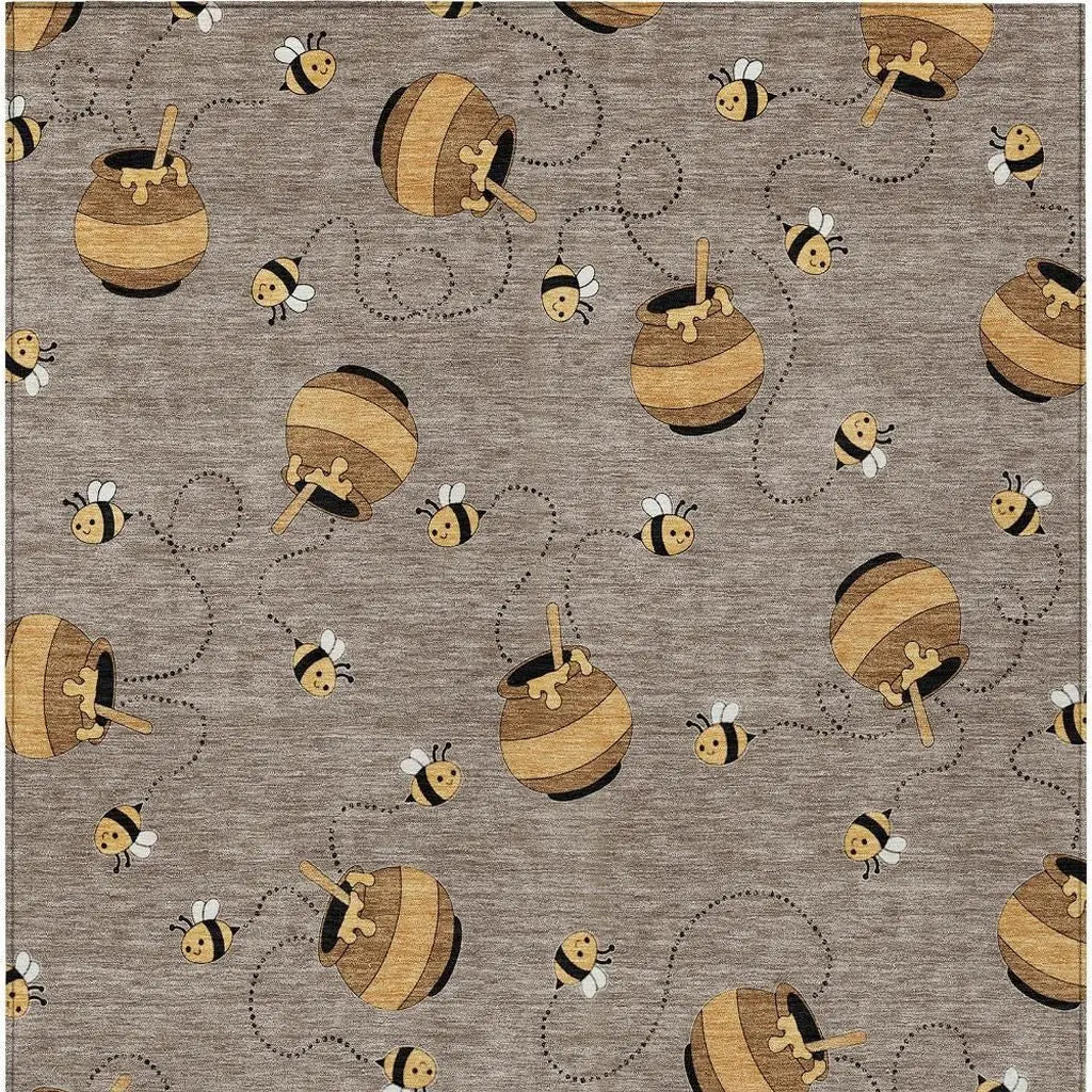 5' X 8' Taupe And Beige Geometric Washable Indoor Outdoor Area Rug Homeroots Outdoor