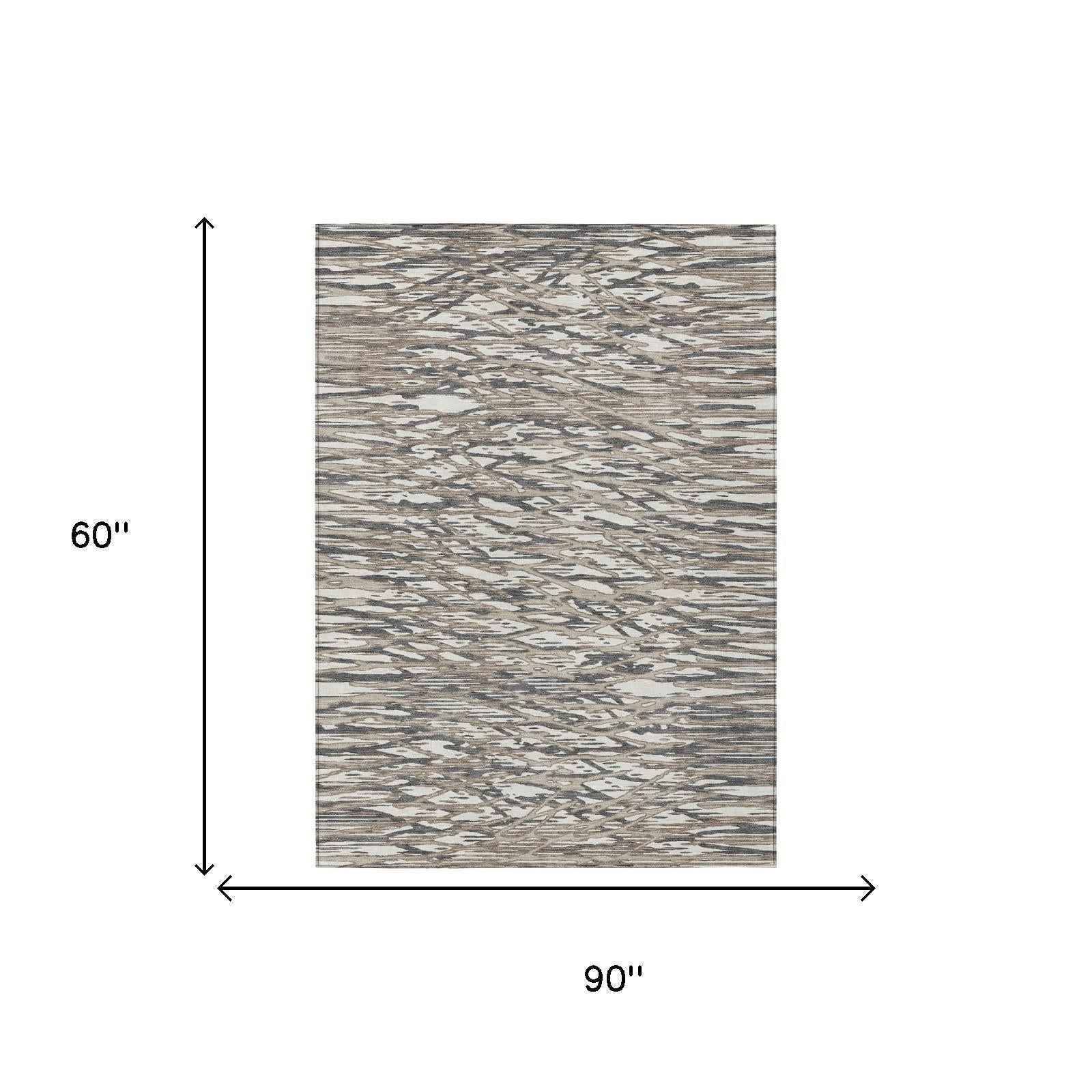 5' X 8' Taupe And Brown Abstract Washable Indoor Outdoor Area Rug Homeroots Outdoor