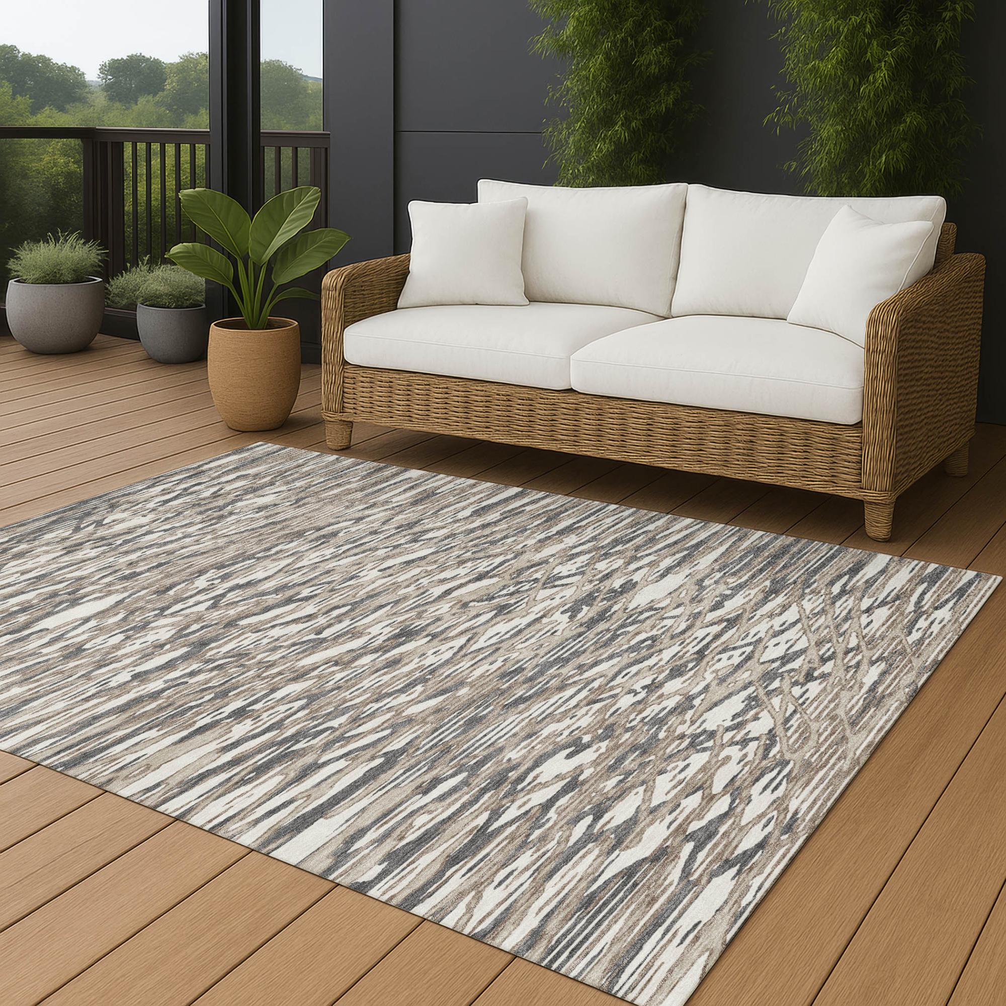 5' X 8' Taupe And Brown Abstract Washable Indoor Outdoor Area Rug Homeroots Outdoor