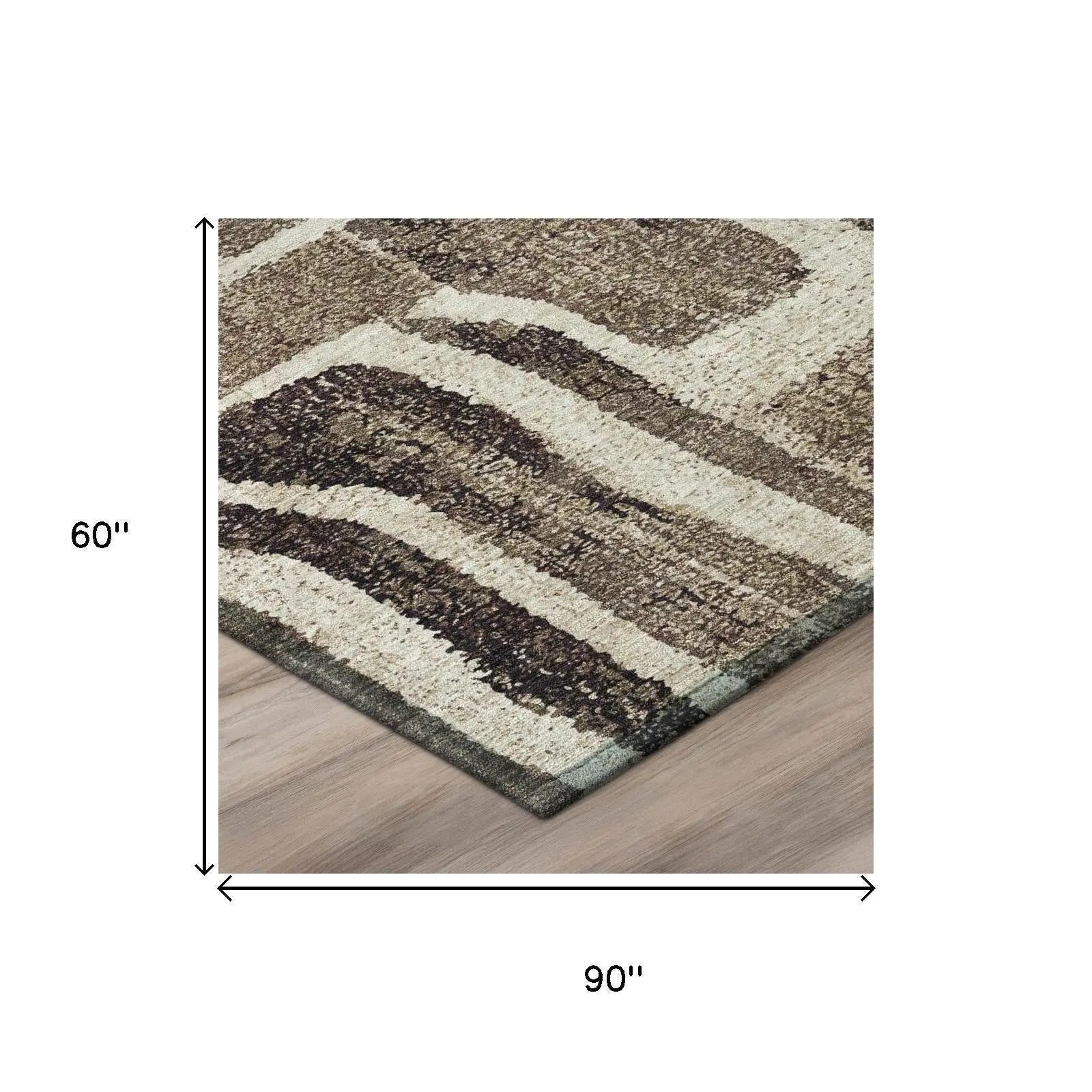 5' X 8' Taupe And Brown Abstract Washable Indoor Outdoor Area Rug Homeroots Outdoor