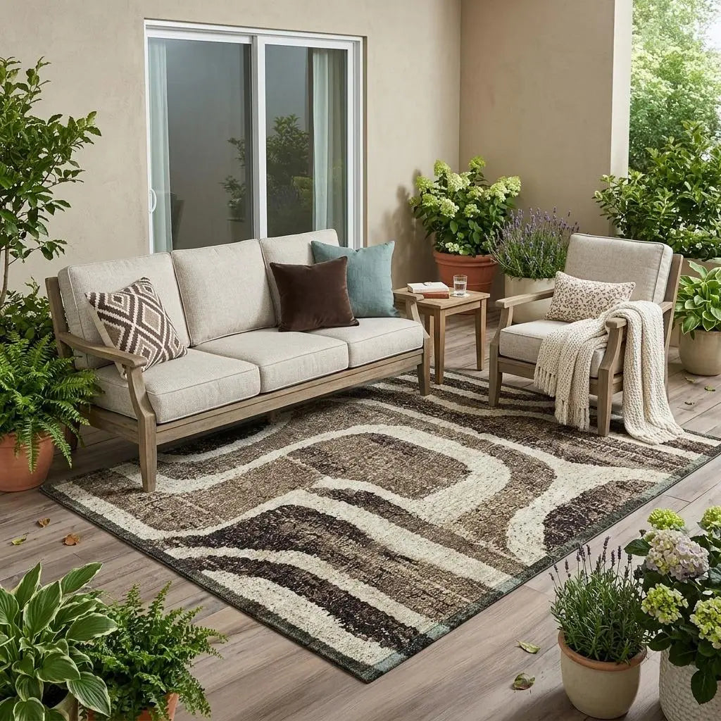 5' X 8' Taupe And Brown Abstract Washable Indoor Outdoor Area Rug Homeroots Outdoor