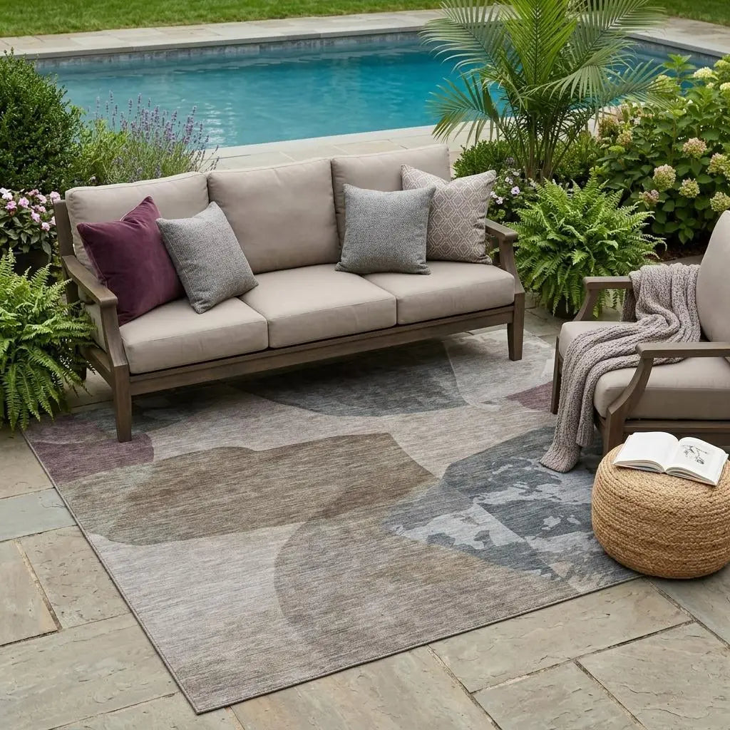 5' X 8' Taupe And Brown Abstract Washable Indoor Outdoor Area Rug Homeroots Outdoor