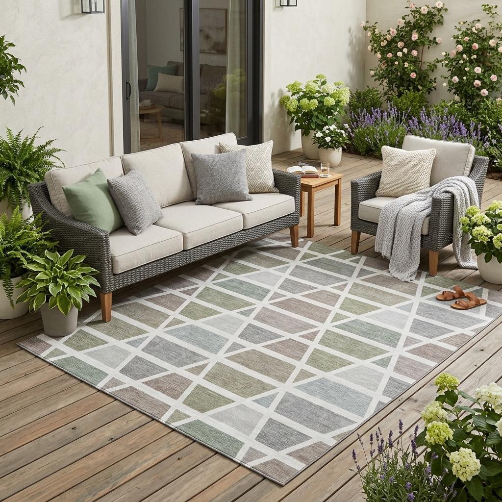 5' X 8' Taupe And Brown Geometric Washable Indoor Outdoor Area Rug Homeroots Outdoor