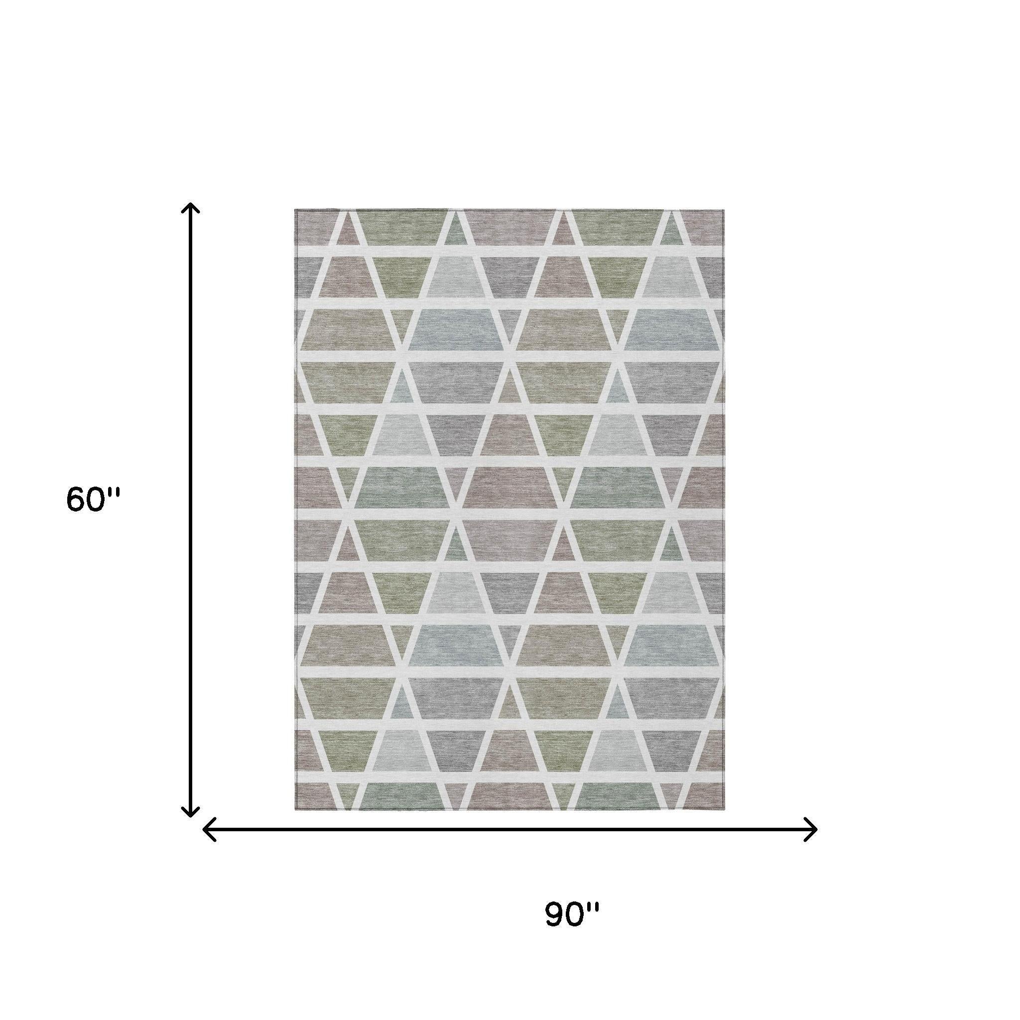 5' X 8' Taupe And Brown Geometric Washable Indoor Outdoor Area Rug Homeroots Outdoor