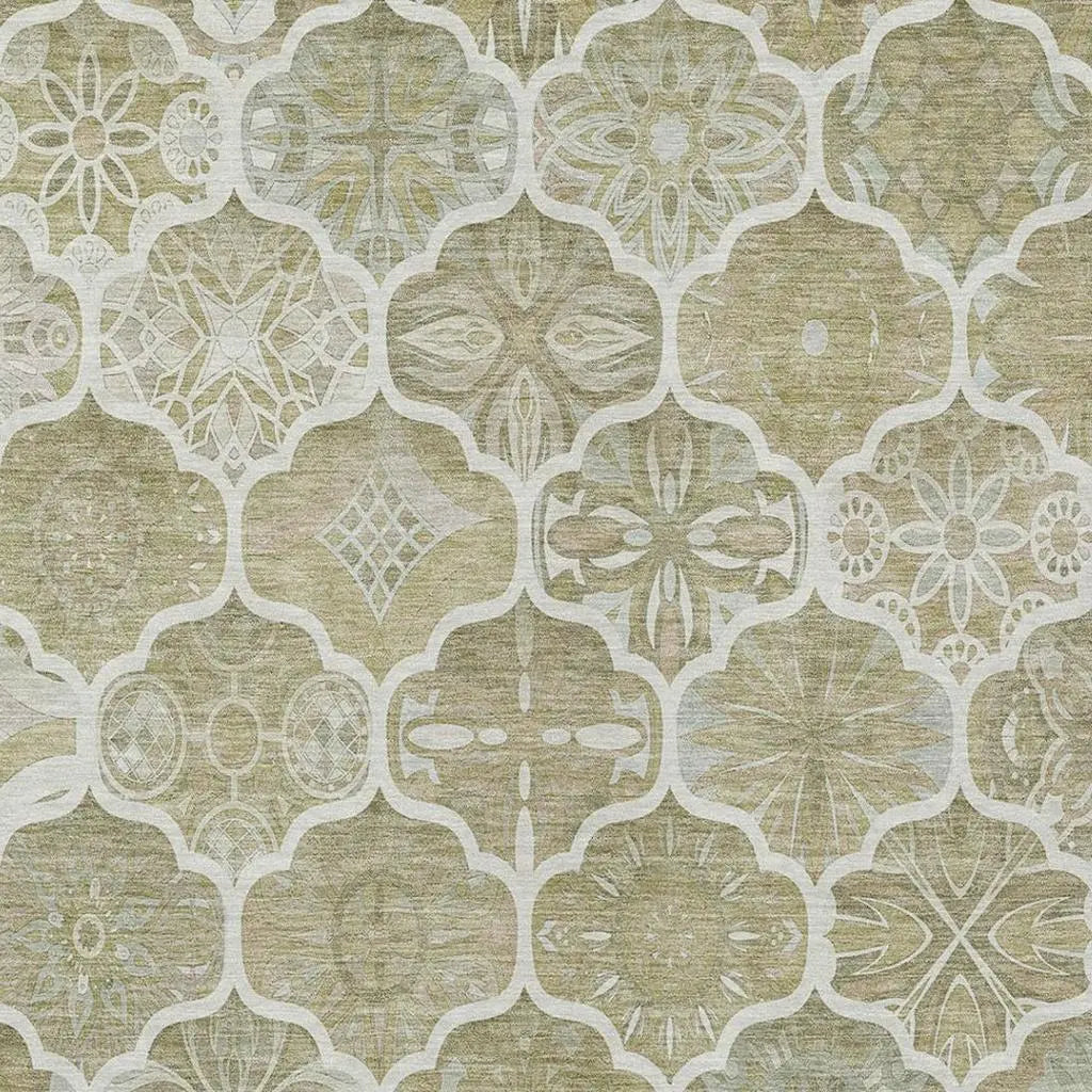 5' X 8' Taupe And Brown Ogee Washable Indoor Outdoor Area Rug Homeroots Outdoor