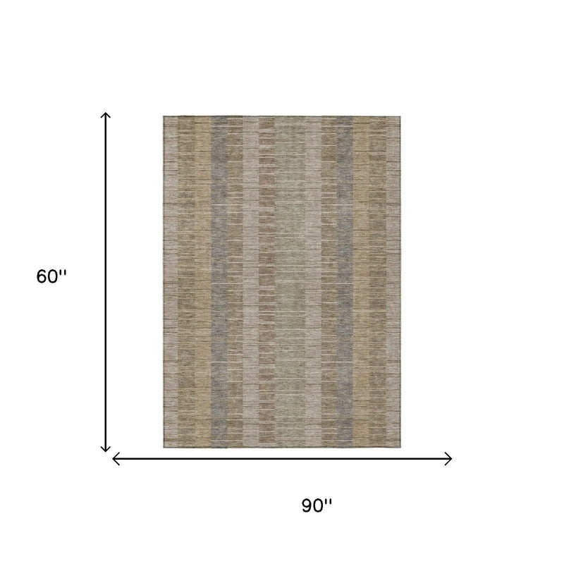5' X 8' Taupe And Brown Striped Washable Indoor Outdoor Area Rug Homeroots Outdoor