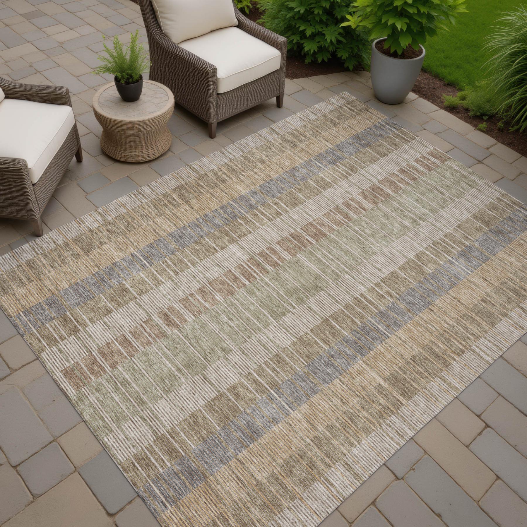 5' X 8' Taupe And Brown Striped Washable Indoor Outdoor Area Rug Homeroots Outdoor