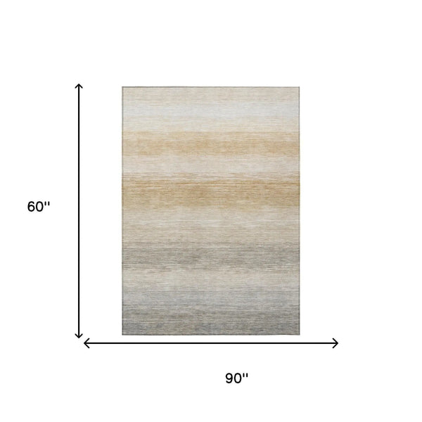 5' X 8' Taupe And Brown Striped Washable Indoor Outdoor Area Rug Homeroots Outdoor