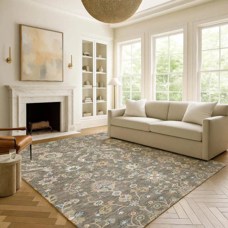 5' X 8' Taupe And Denim Blue Abstract Washable Indoor Outdoor Area Rug Homeroots Outdoor