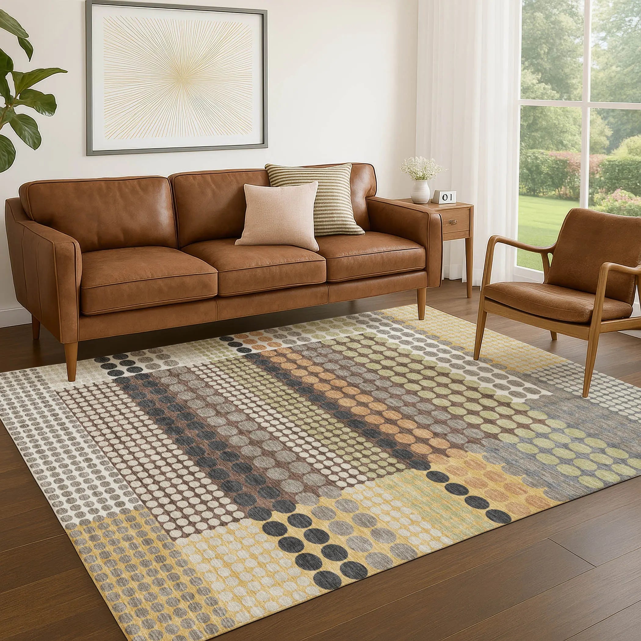 5' X 8' Taupe And Gold Geometric Washable Indoor Outdoor Area Rug Homeroots Outdoor