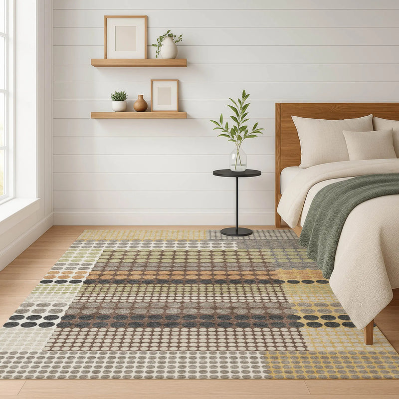 5' X 8' Taupe And Gold Geometric Washable Indoor Outdoor Area Rug Homeroots Outdoor