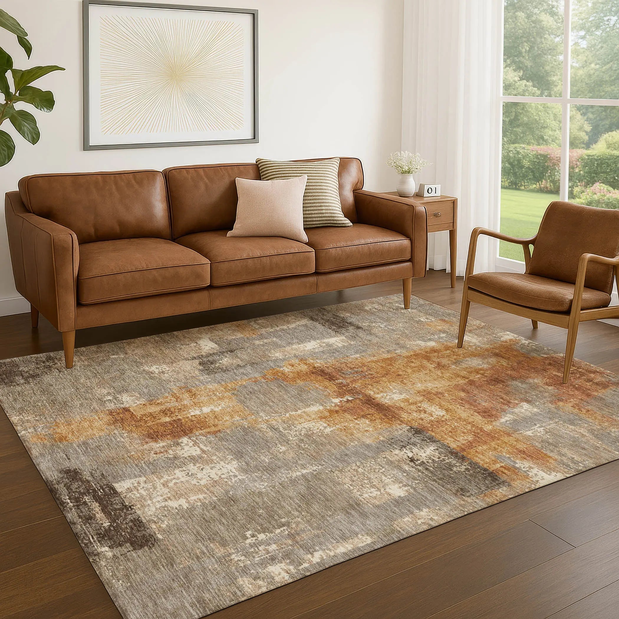 5' X 8' Taupe And Gray Abstract Washable Indoor Outdoor Area Rug Homeroots Outdoor