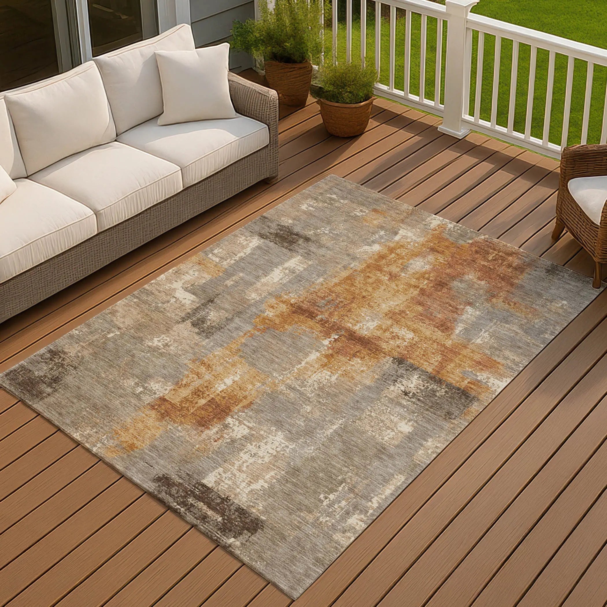 5' X 8' Taupe And Gray Abstract Washable Indoor Outdoor Area Rug Homeroots Outdoor