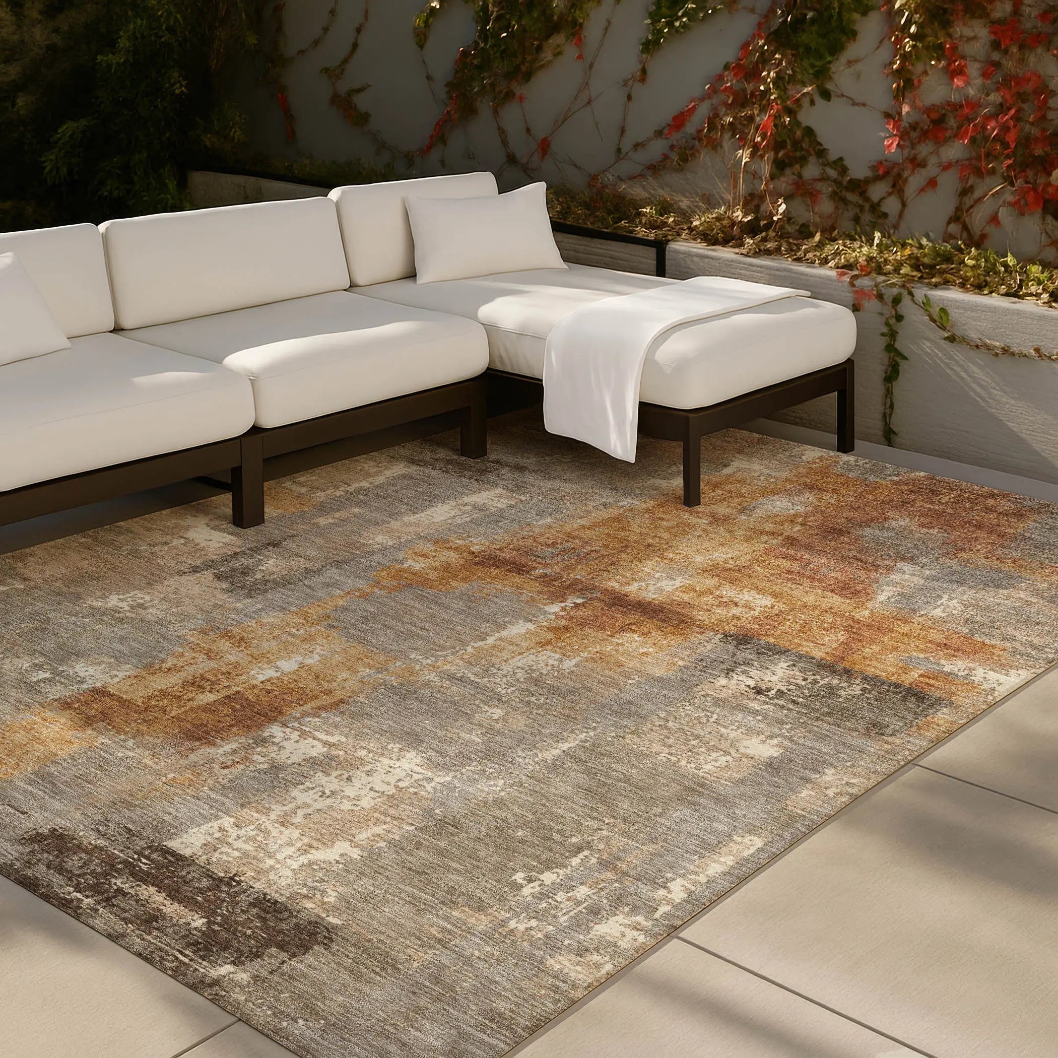 5' X 8' Taupe And Gray Abstract Washable Indoor Outdoor Area Rug Homeroots Outdoor