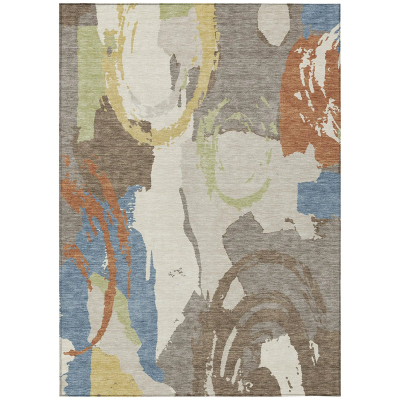 5' X 8' Taupe And Ivory Abstract Washable Indoor Outdoor Area Rug Homeroots Outdoor